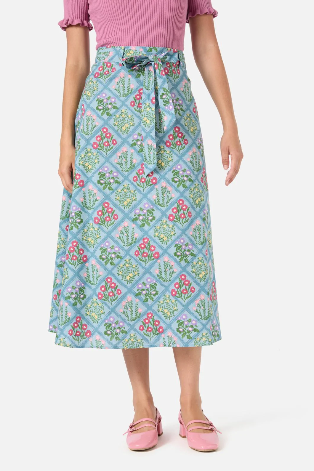 Lattice Floral Midi Skirt