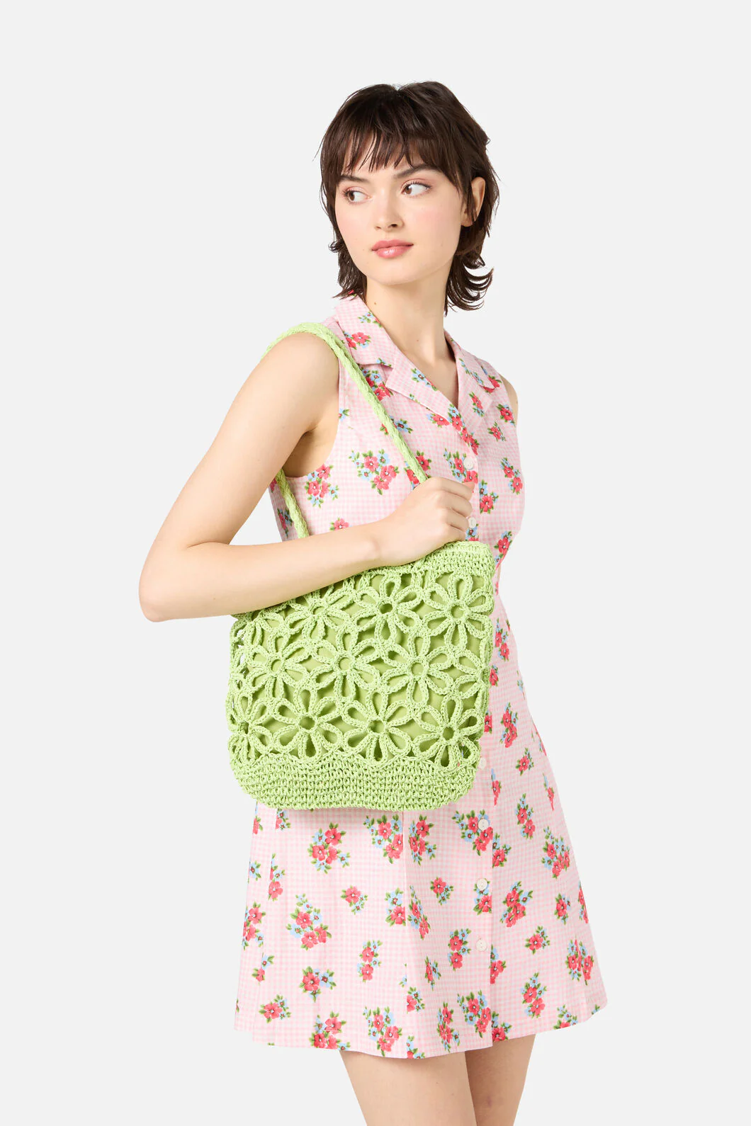 Mint Flower Straw Bag
