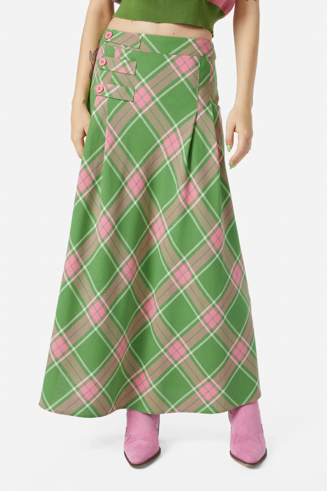 Ranch Tartan Midi Skirt