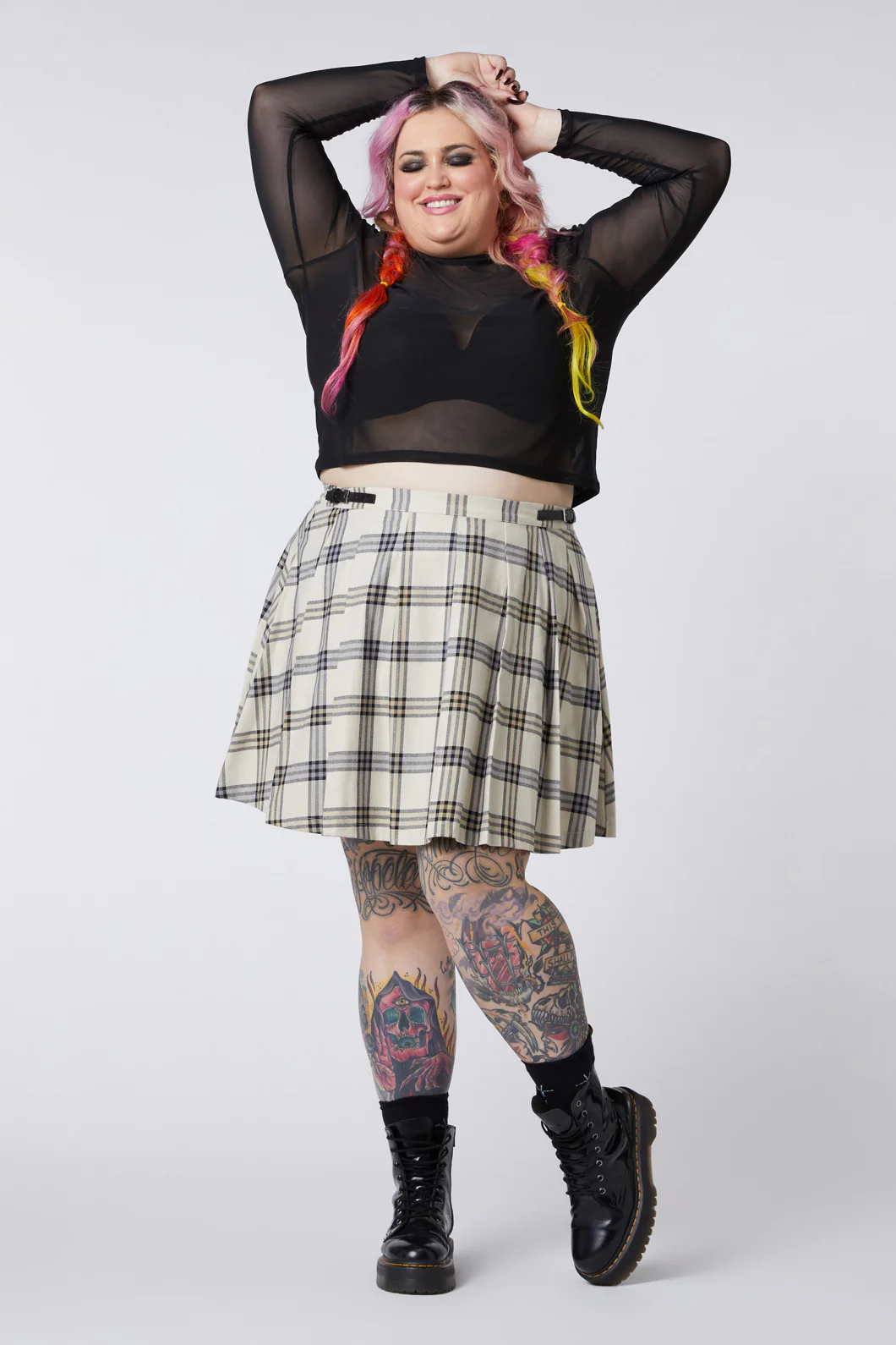 Curve Crescent Tartan Pleat Skirt