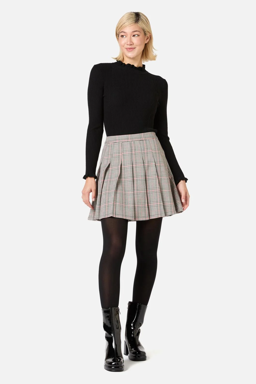 Joe Check Pleated Mini Skirt