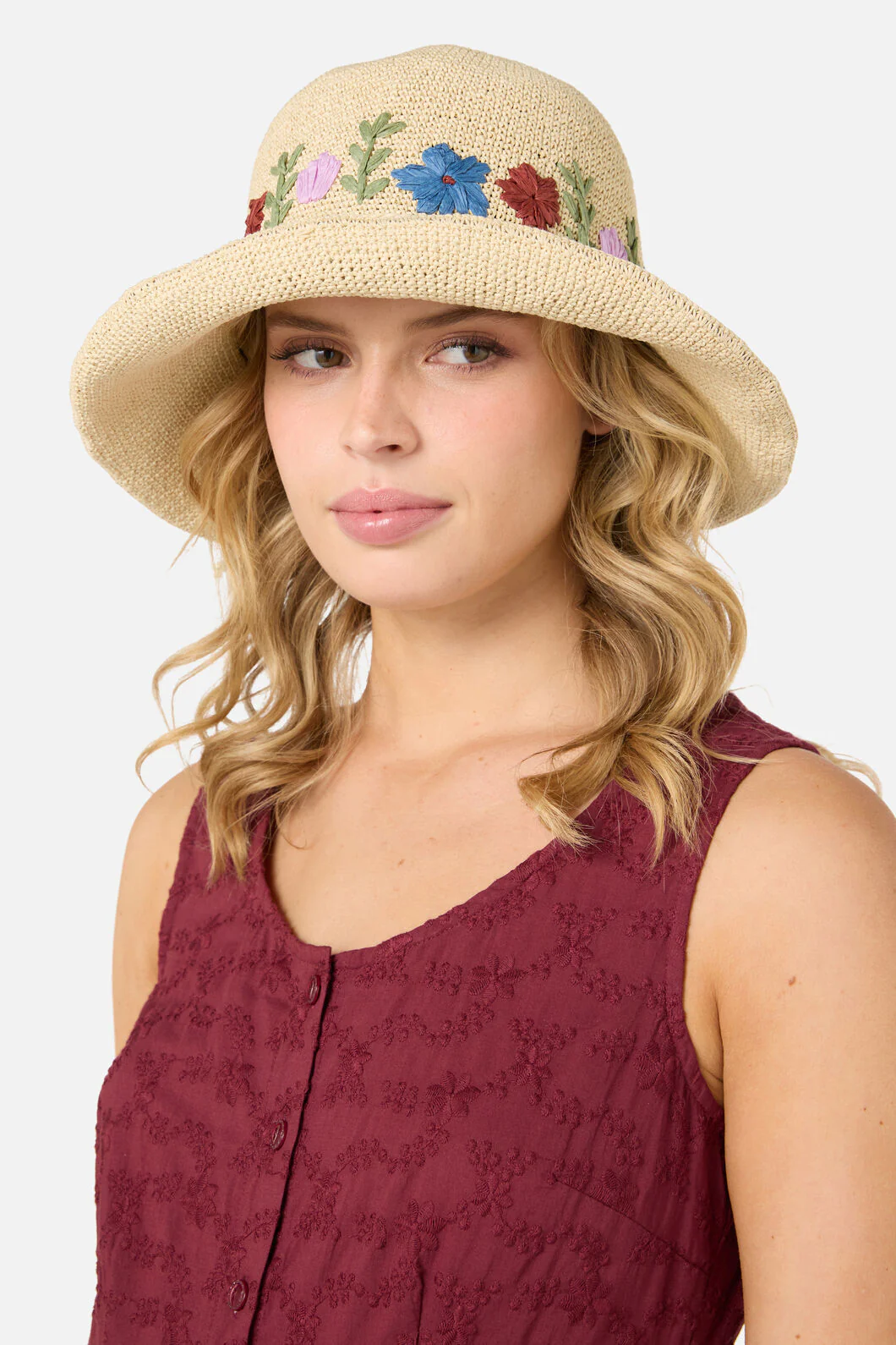 Floral Embroidered Sun Hat