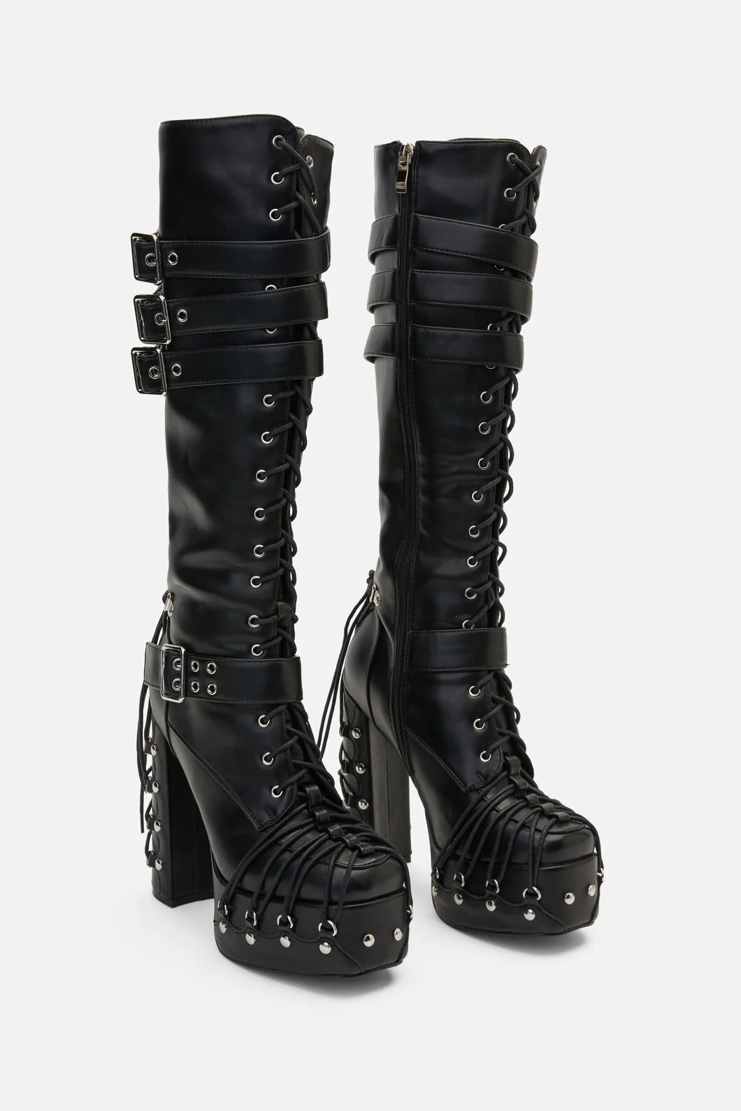 Laced Up Corset Buckle Boots