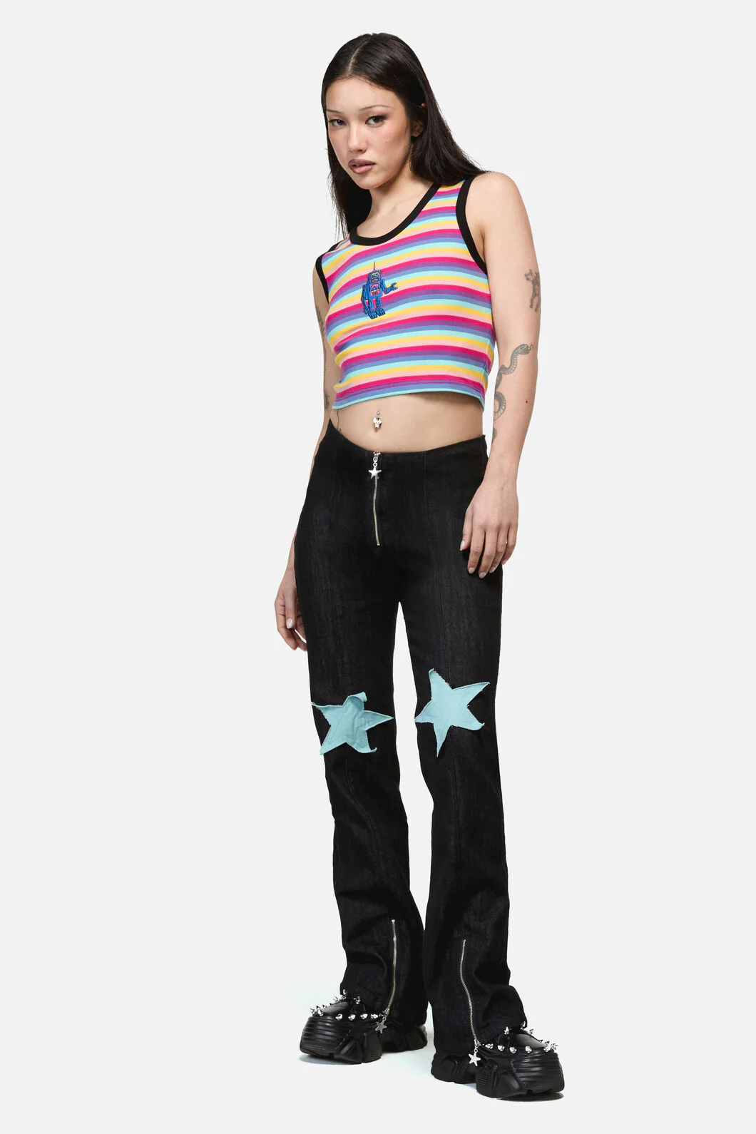 Roxi Grunge Flared Zipper Jean