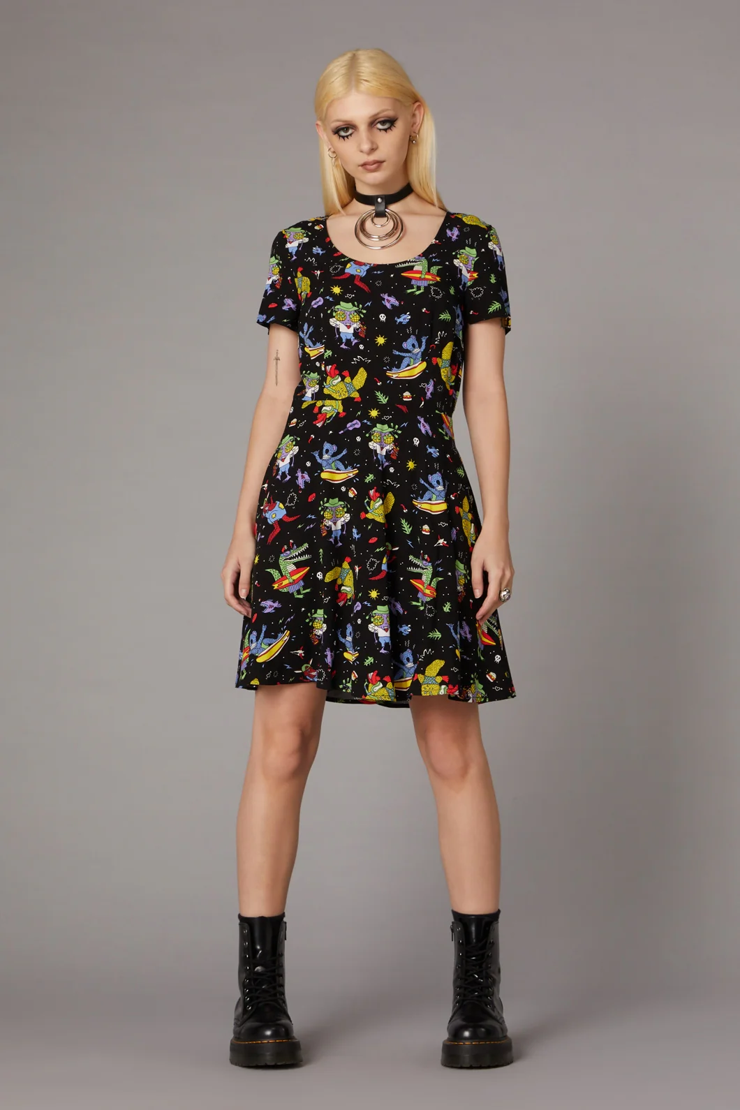 Surfing Creatures Print Dress