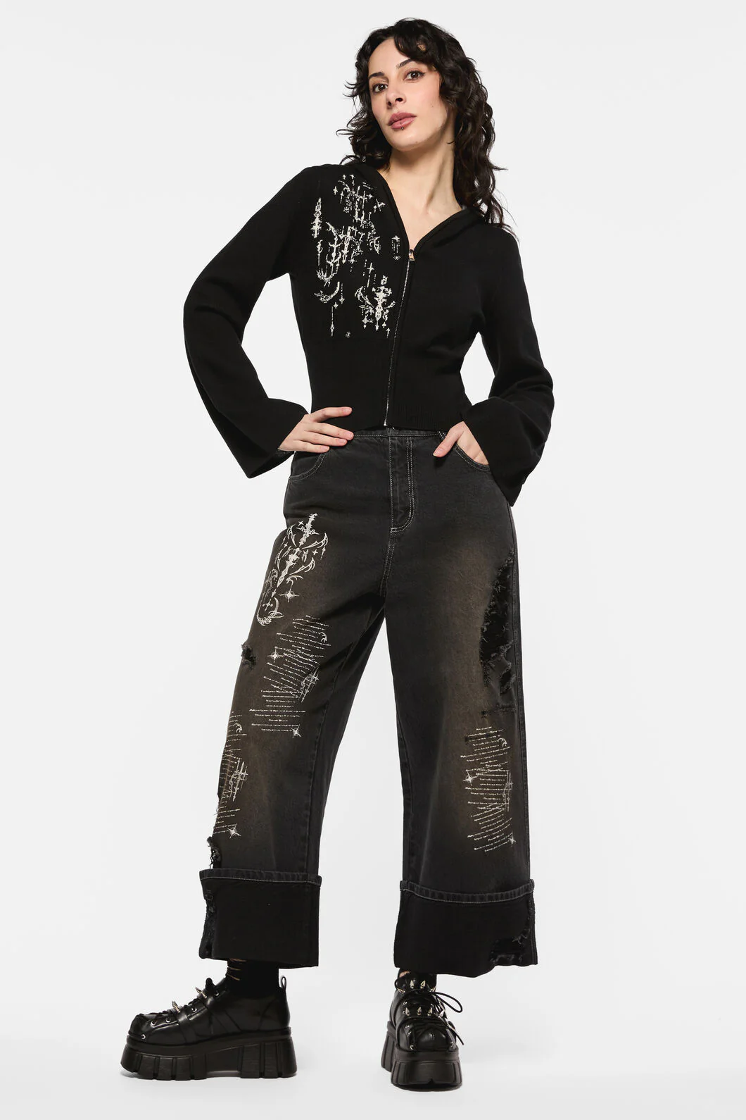 Sigil Distressed Wide Leg Jean
