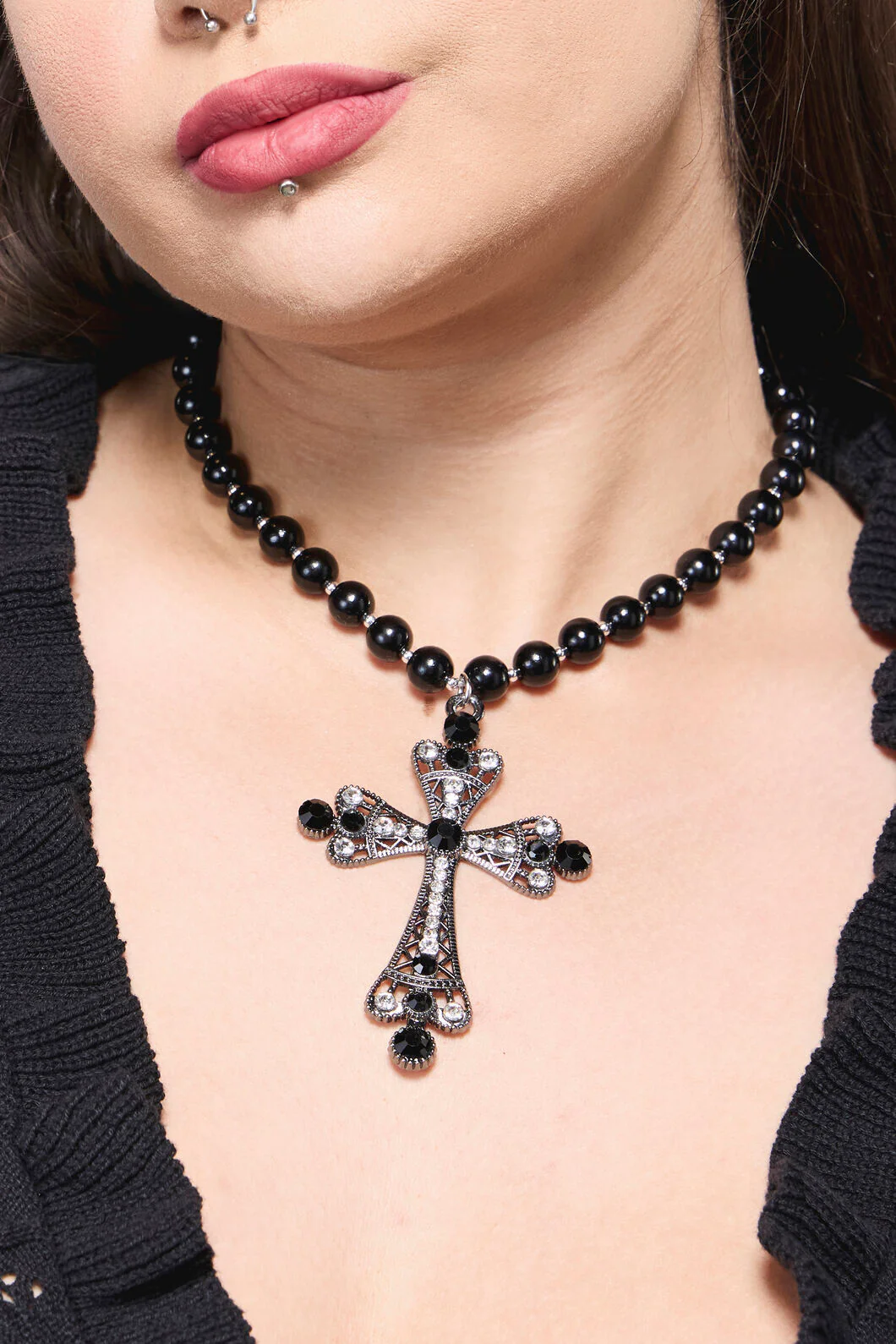 Gothic Cross Bead Necklace
