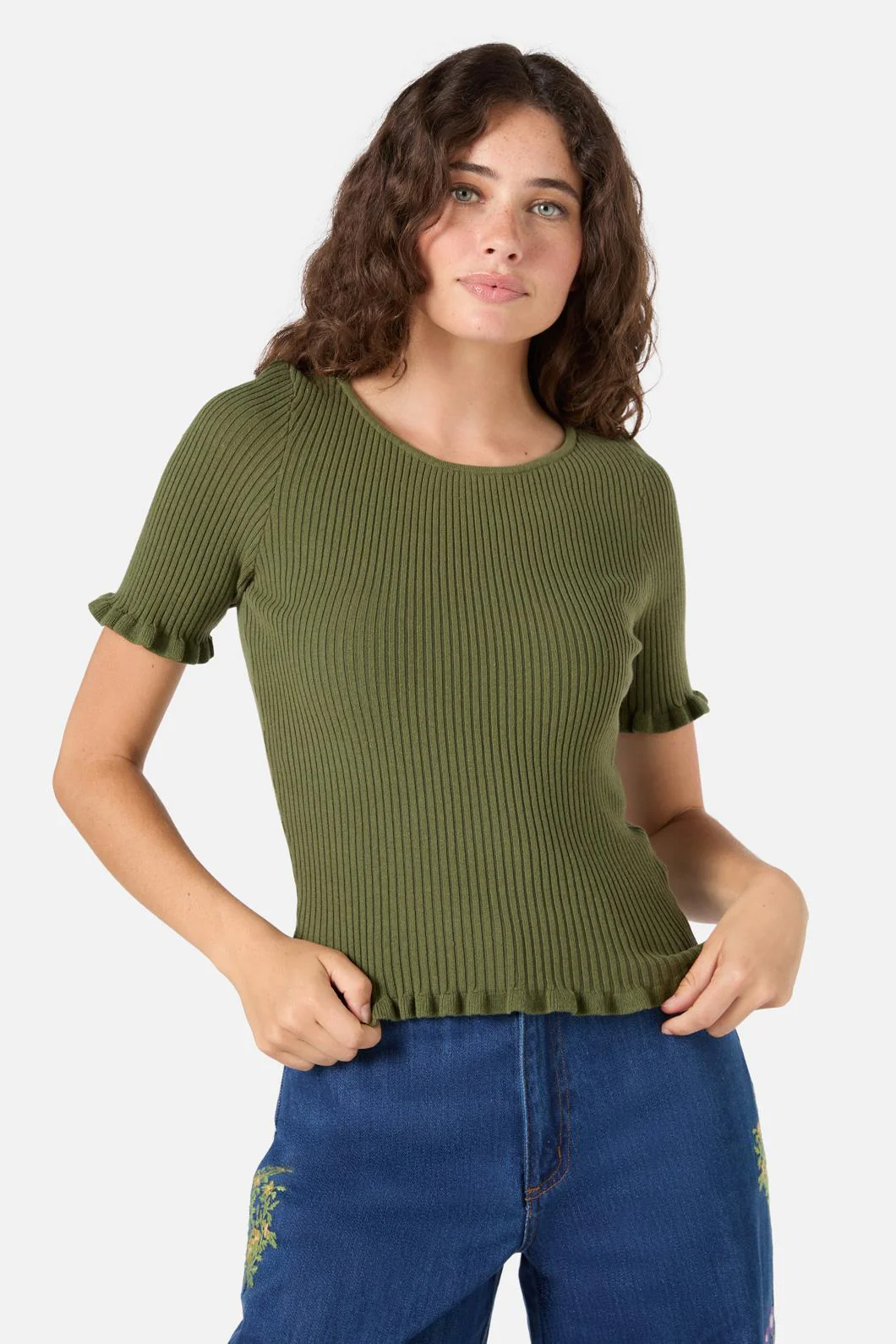 Maya Ruffle Rib Knit Top