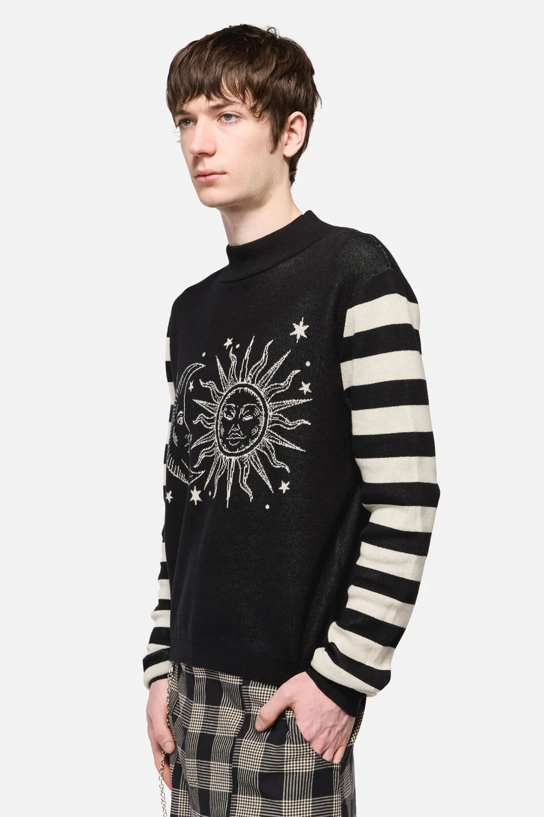 Sun And Moon Stripe Sleeve Unisex Knit