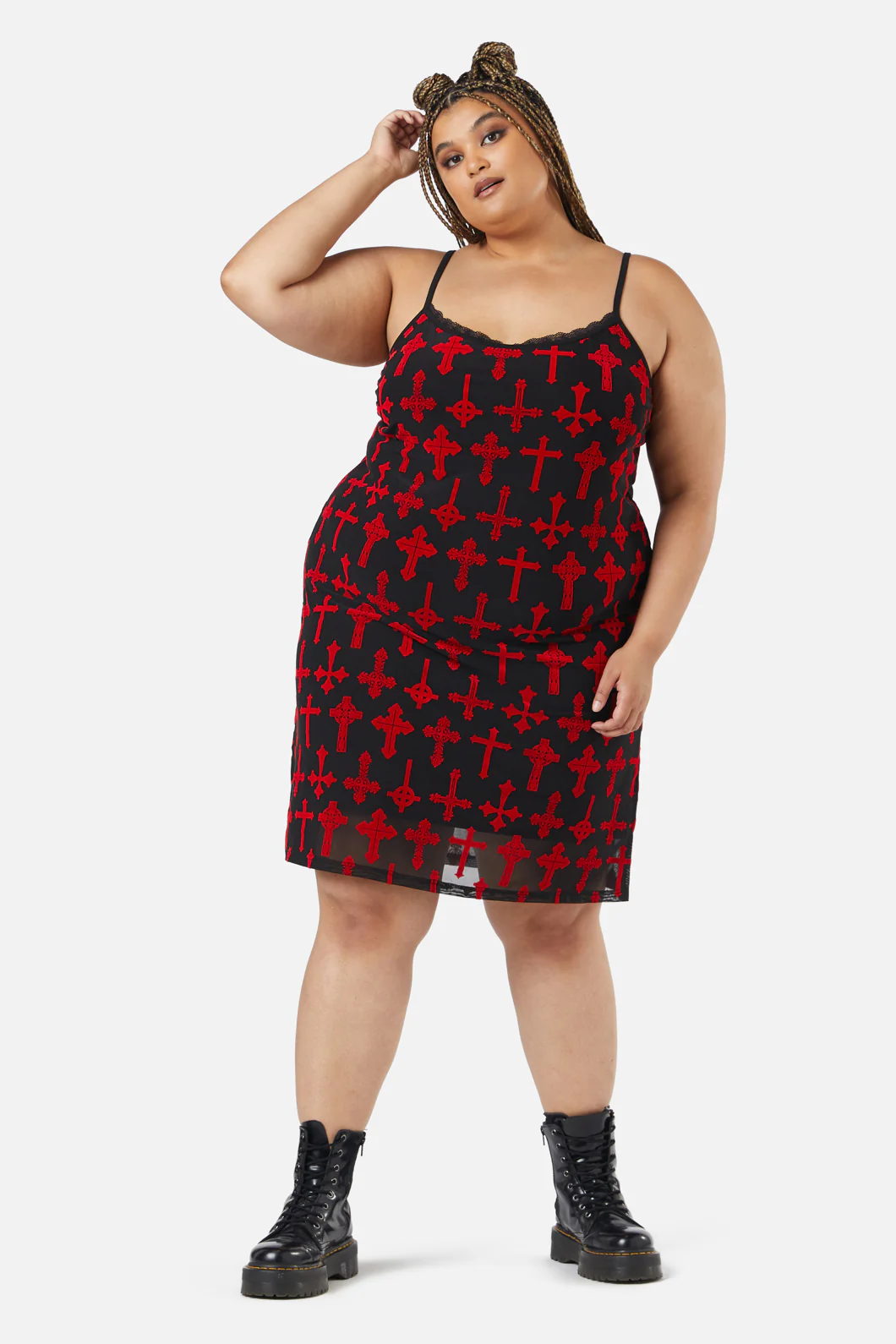 Curve Vowed Flocked Mesh Dress