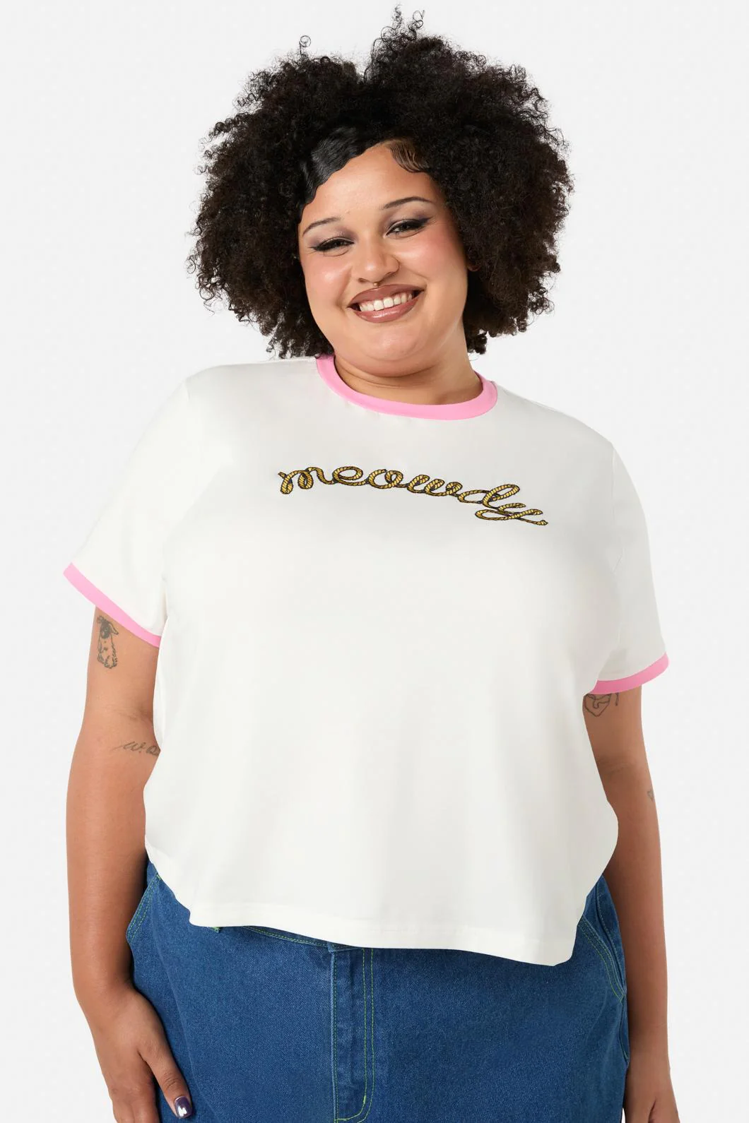 Curve Meowdy Embroidered Tee