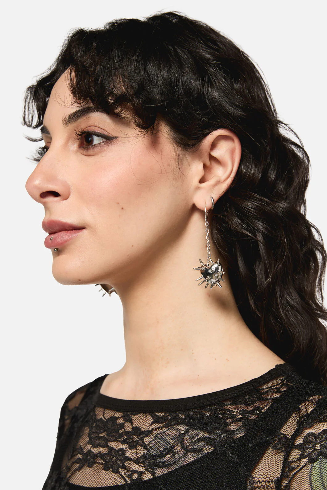 Spiked Heart Chain Earrings