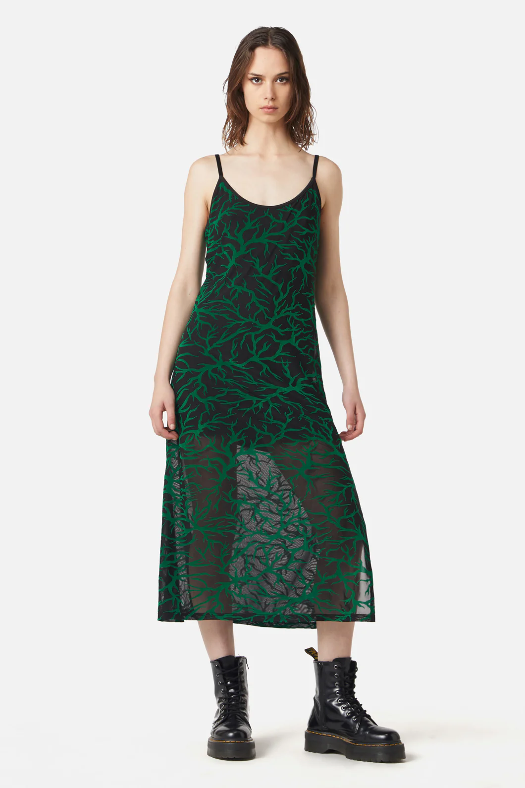 Neglected Flocked Mesh Midi Dress