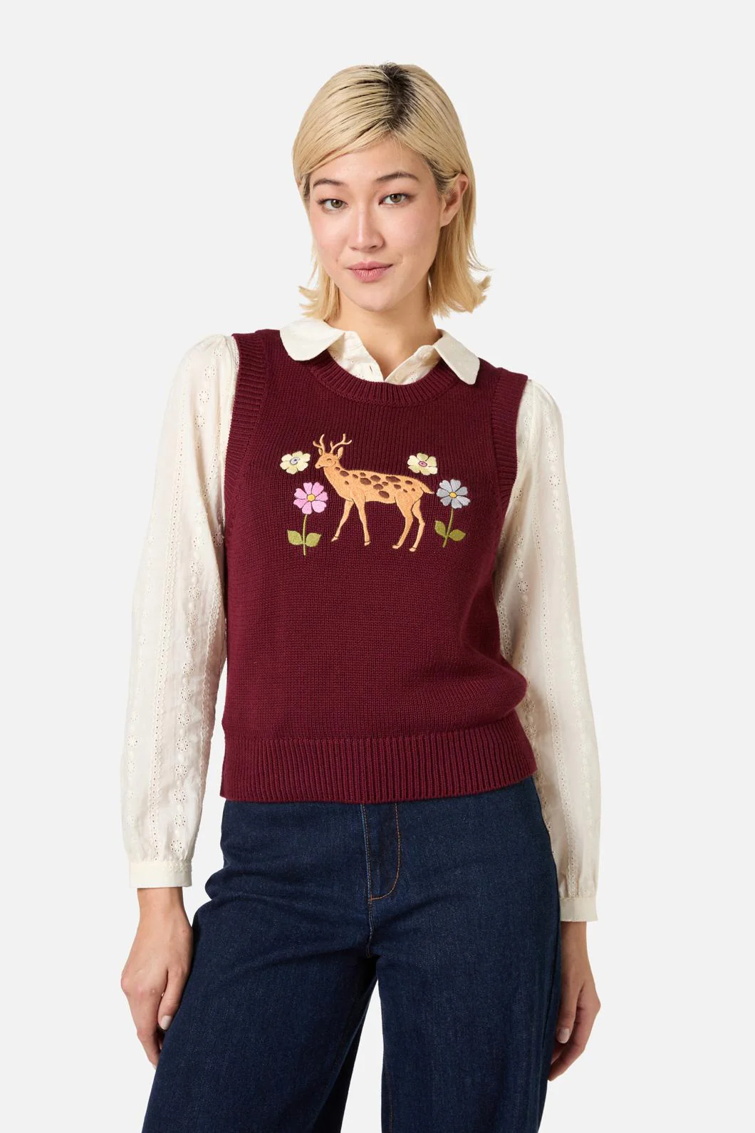 Deer Embroidered Knit Vest