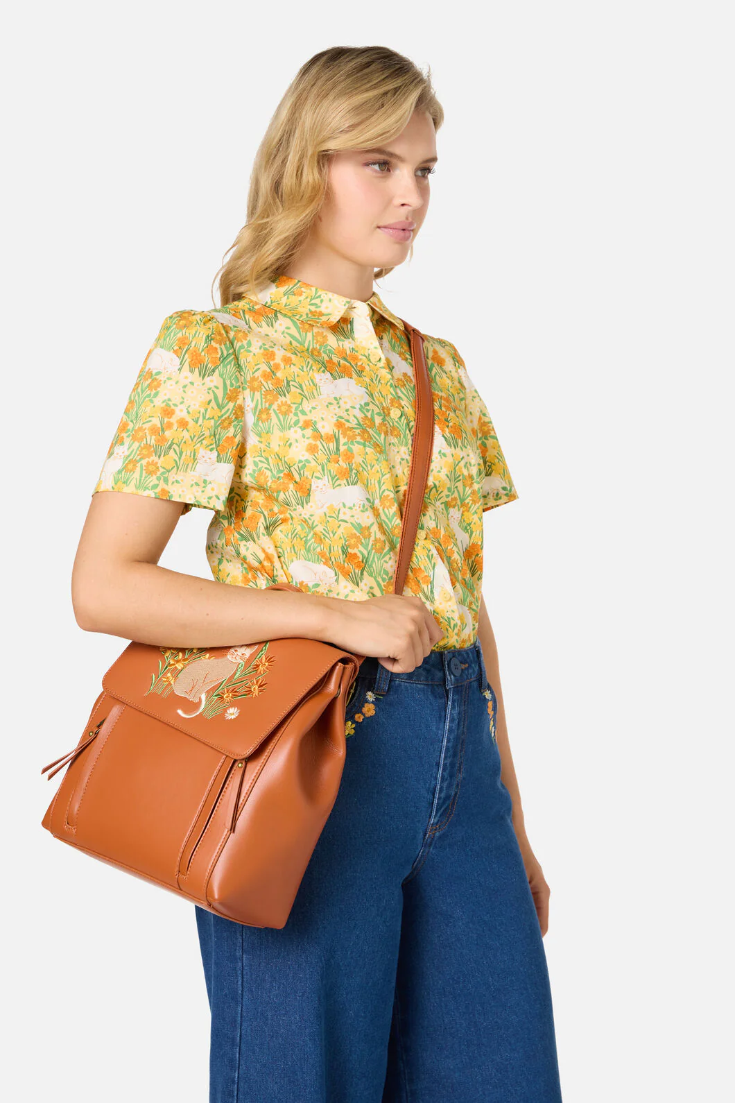 Cat & Flora Embroidery Backpack