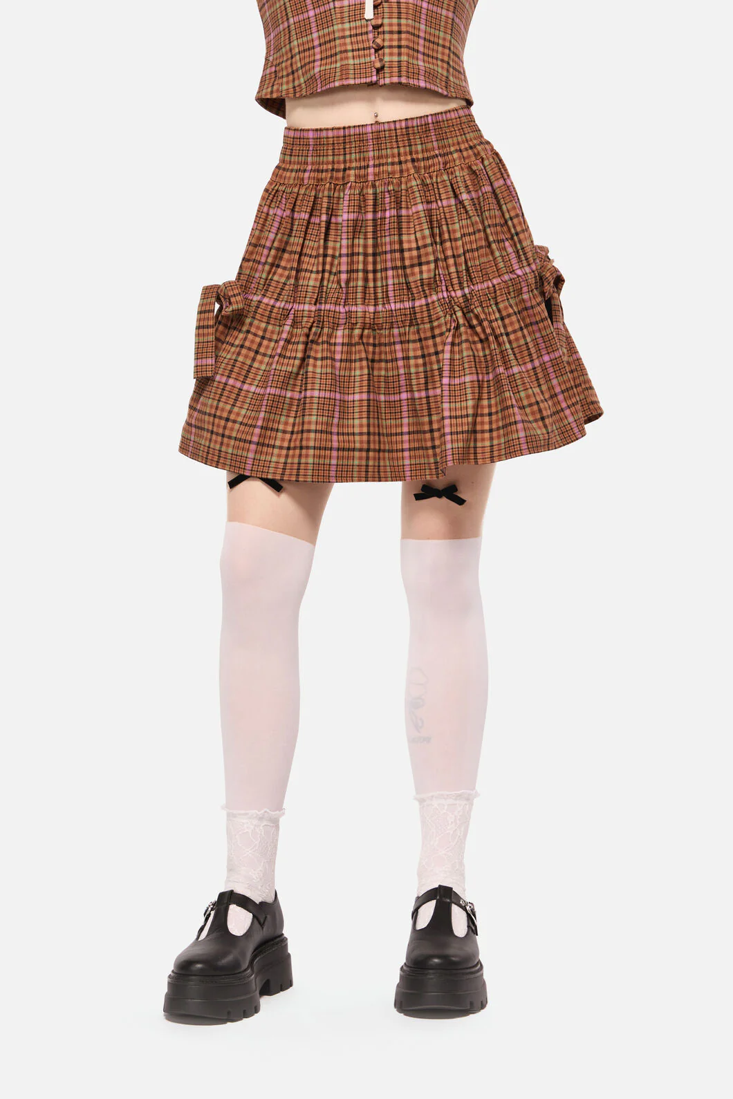 Rustic Check Gathered Skirt