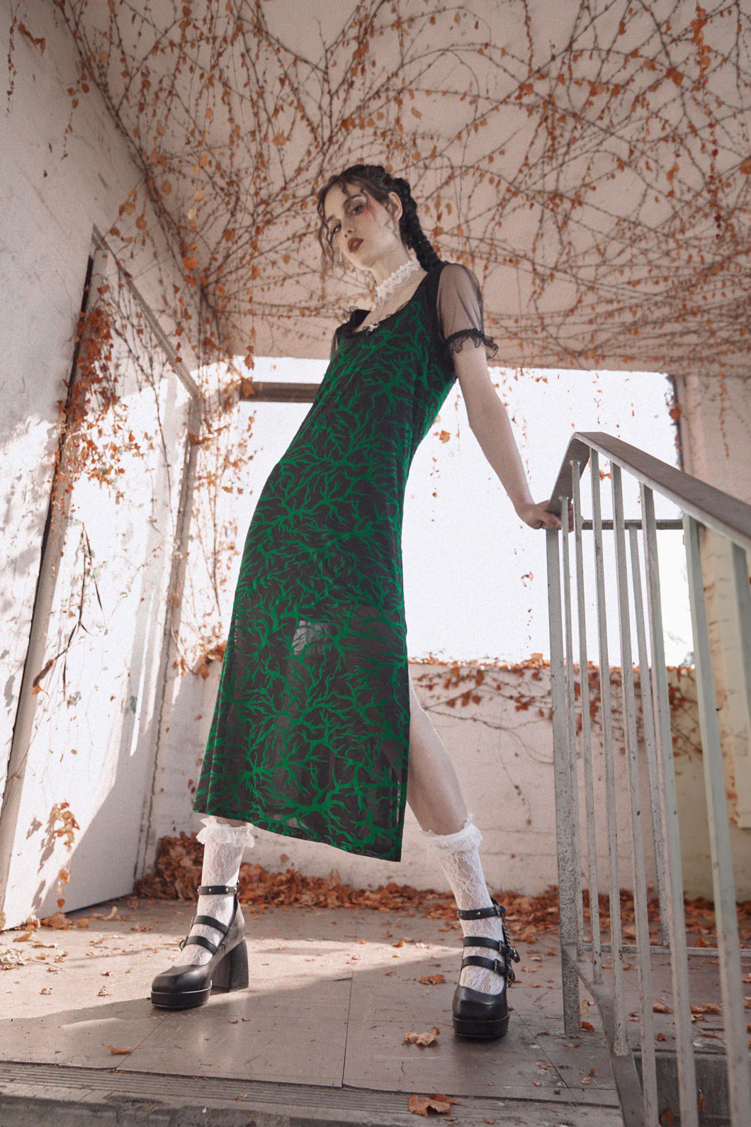 Neglected Flocked Mesh Midi Dress