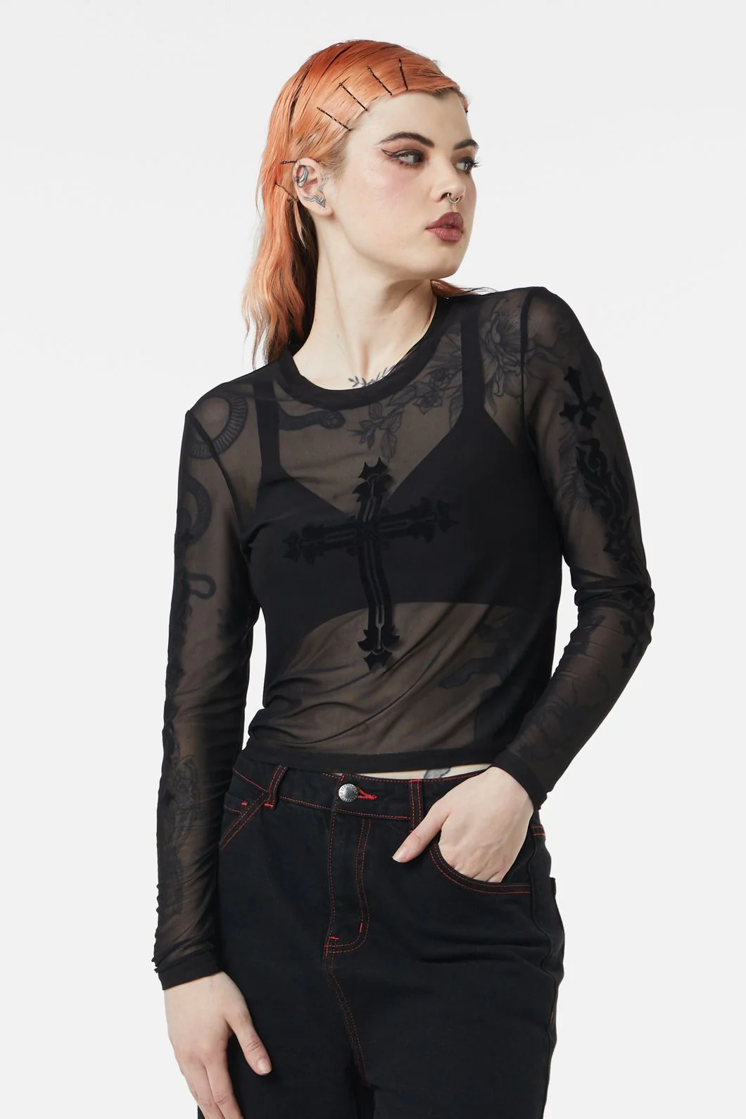 Hail Lilith Flocked Mesh Top