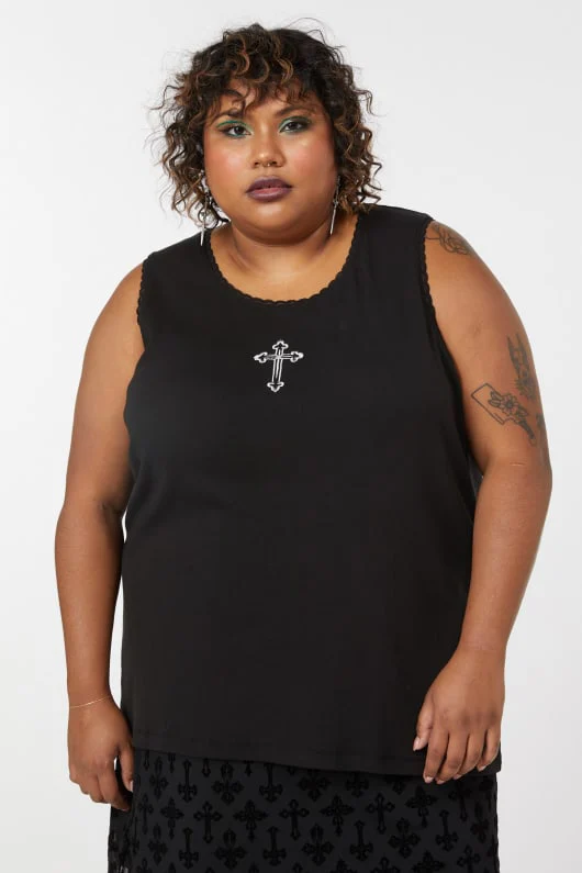Curve Crucifix Lace Tank
