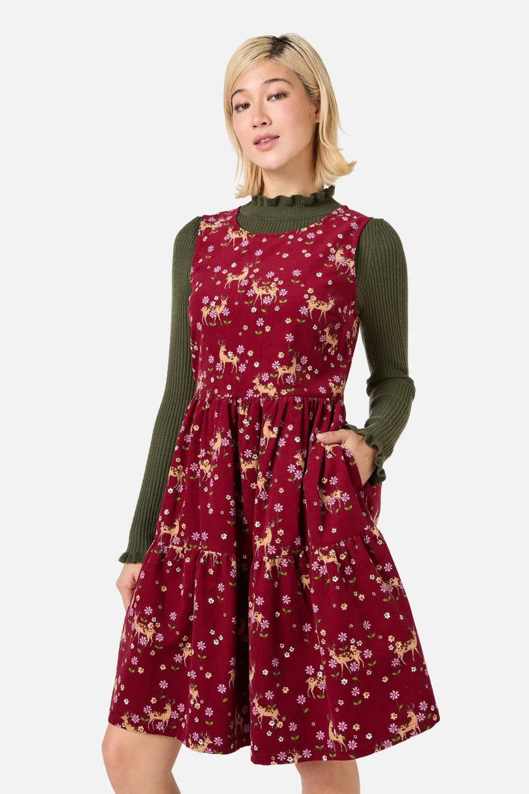 Meadow Deer Cord Tiered Dress