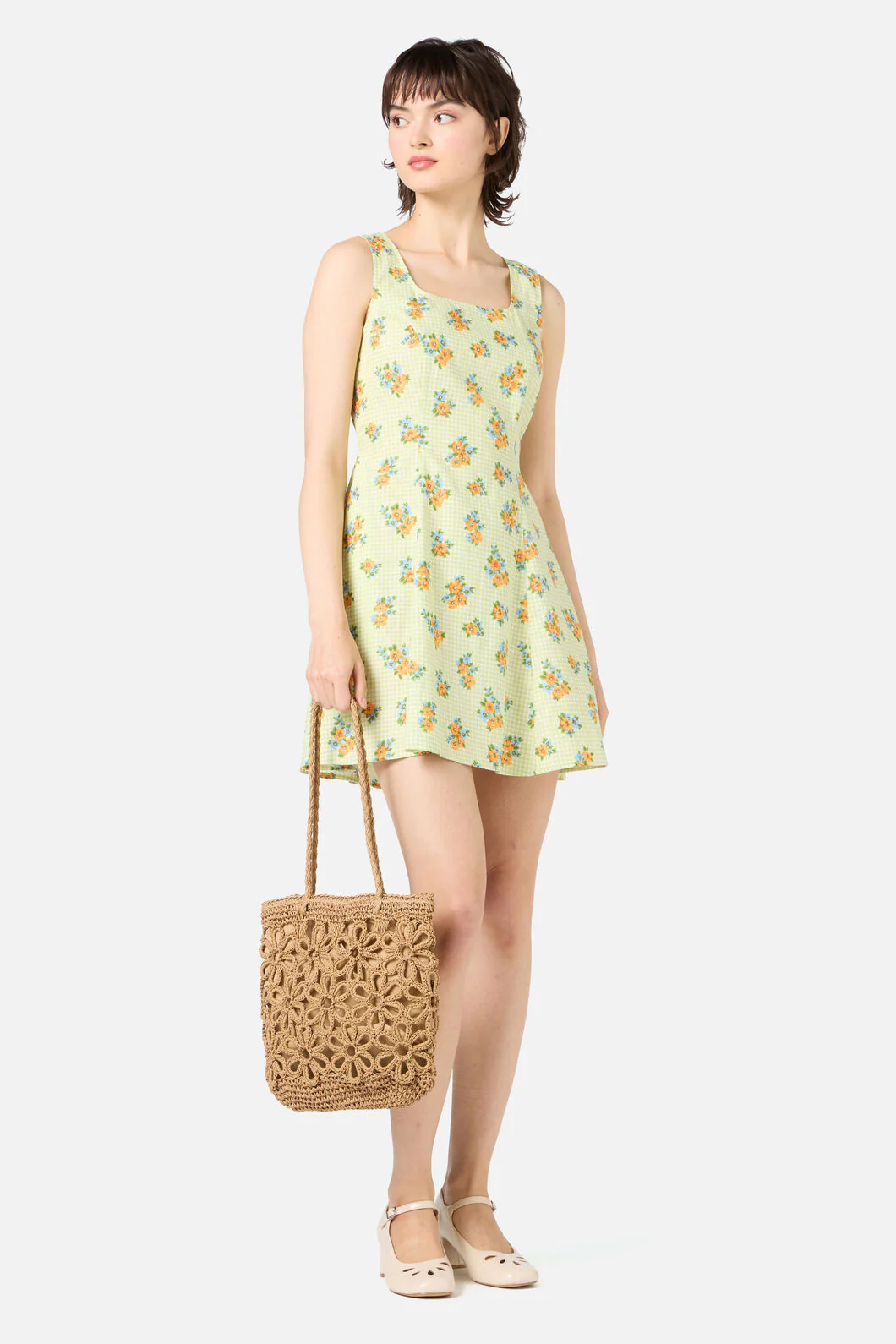 Tan Flower Straw Bag