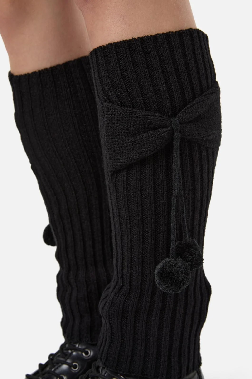 Black Bow Pom Legwarmers