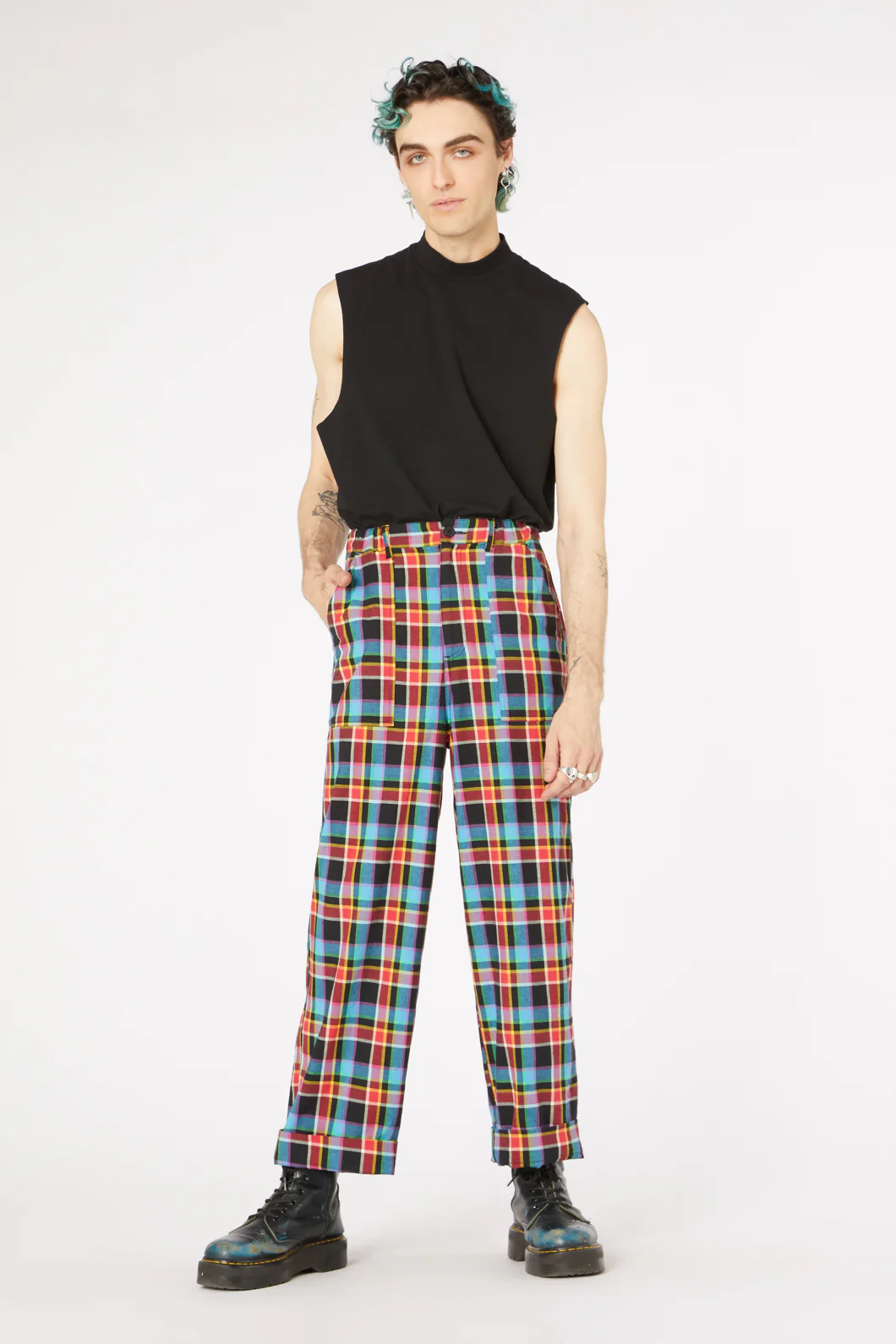 Rainbow Tartan Wide Leg Pant