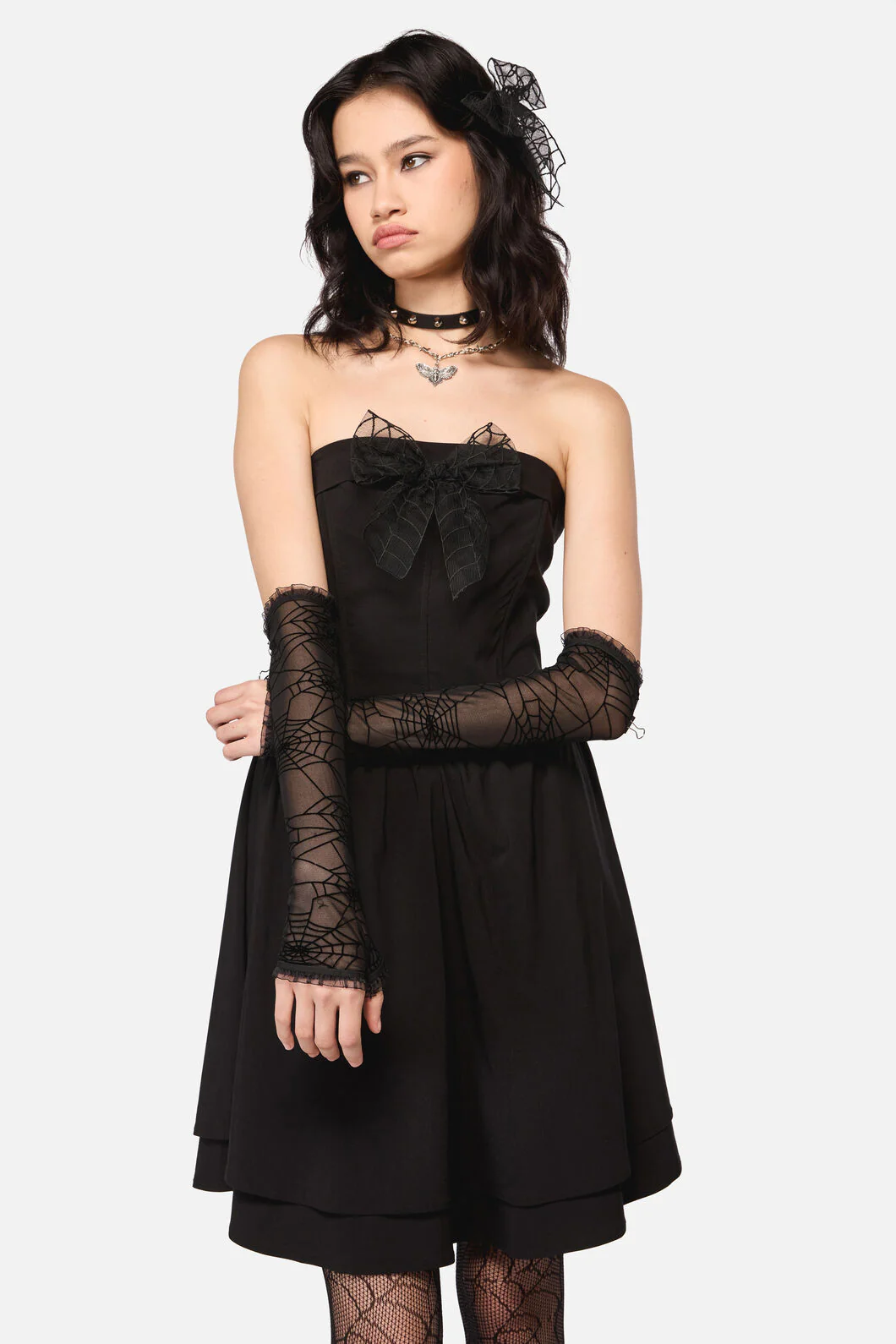 Cobweb Mesh Fingerless Gloves