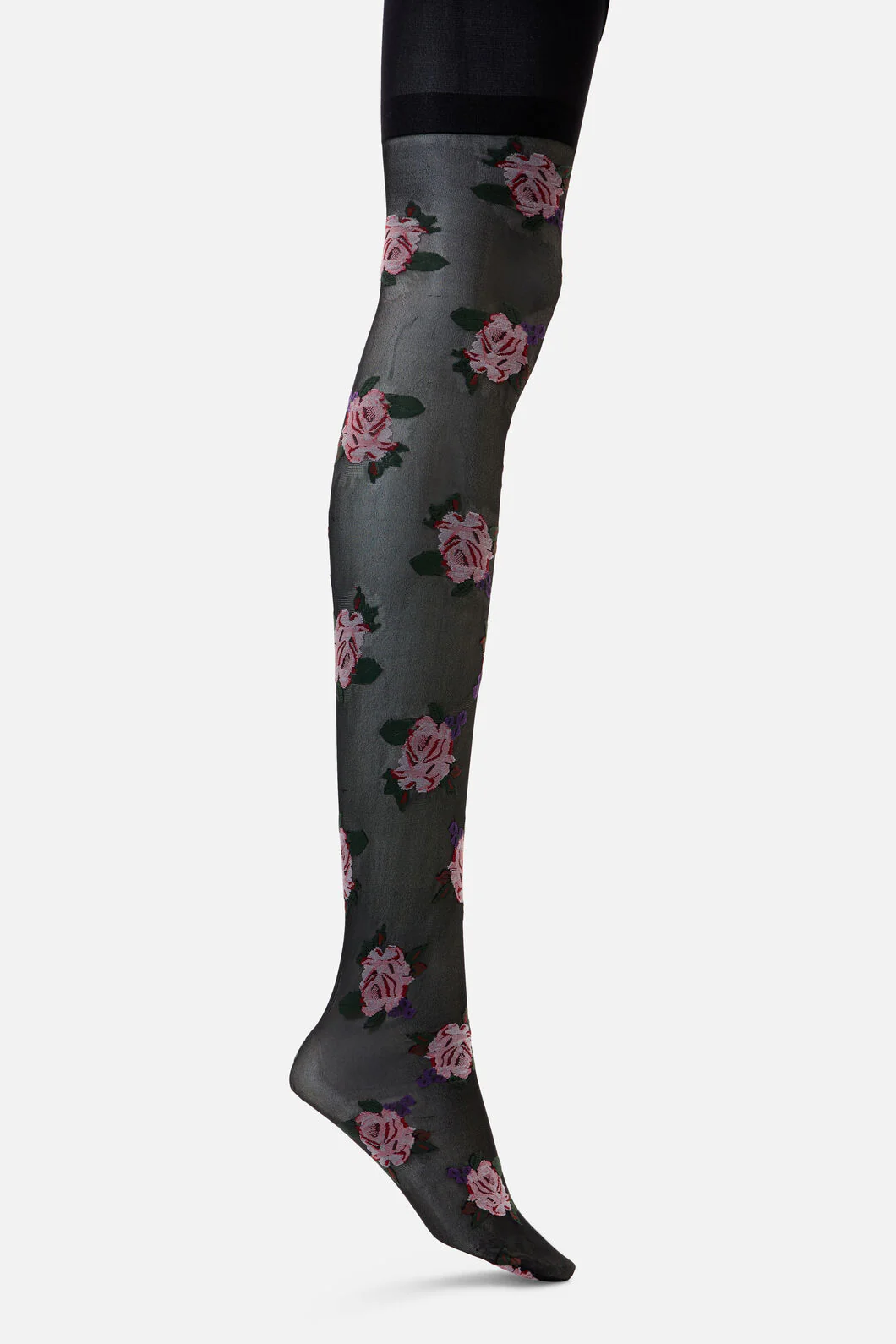 Black Sheer Roses Tights
