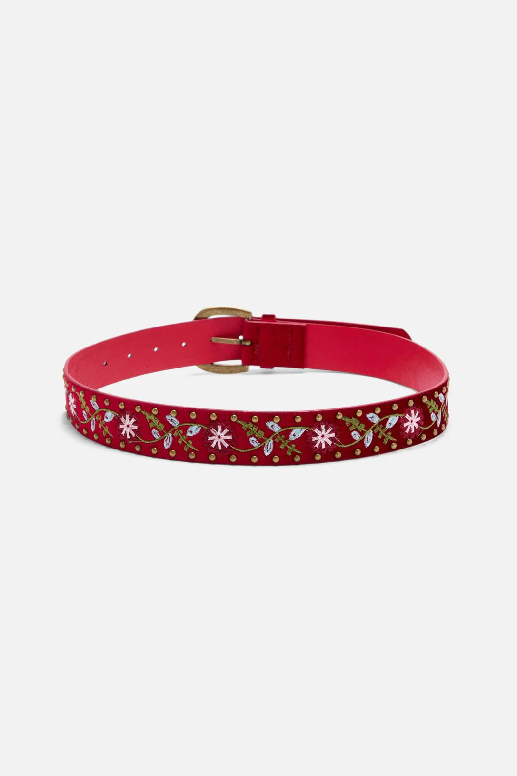 Red Embroidered Velvet Belt