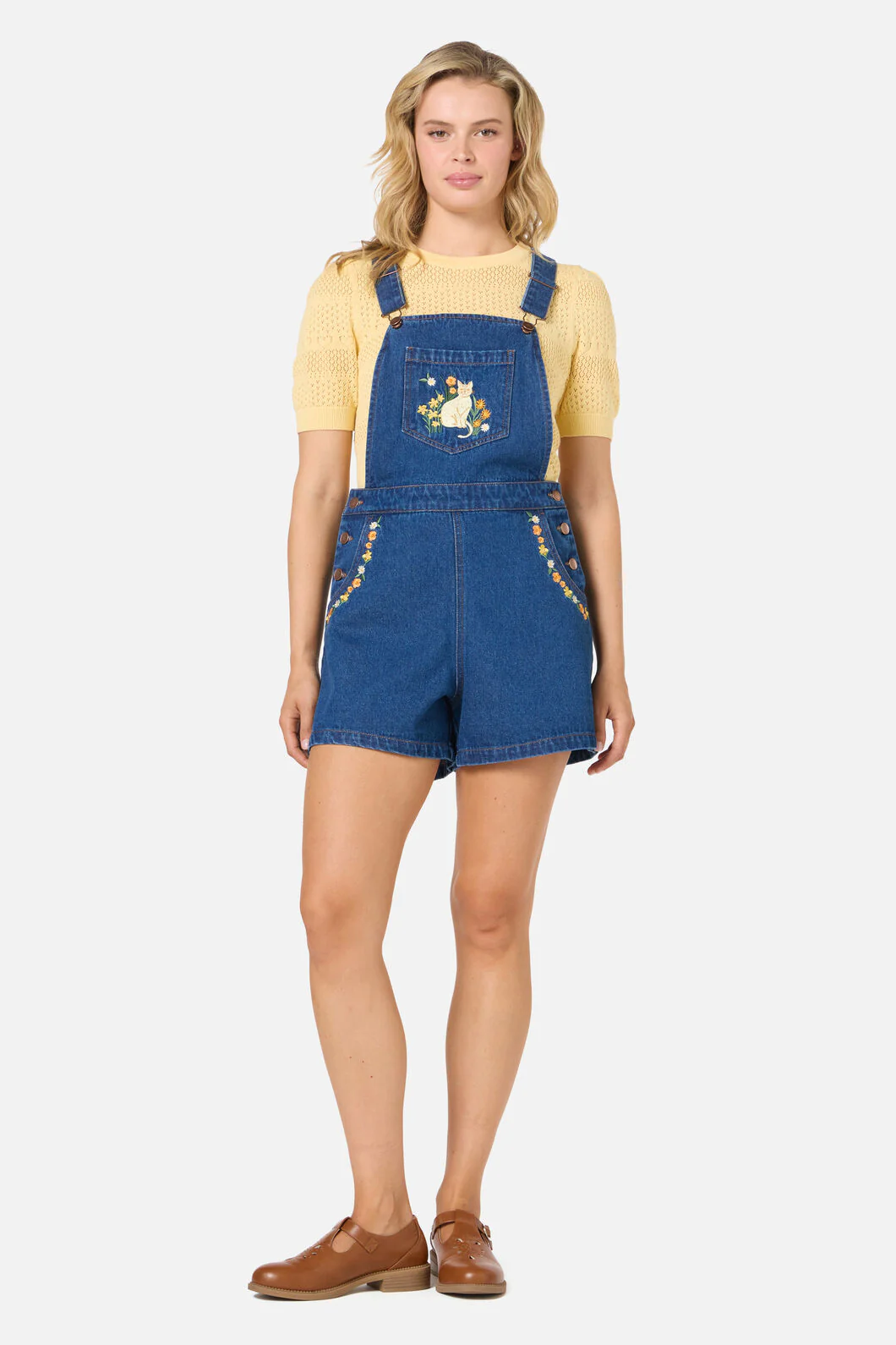 Cats Embroidered Short Overall