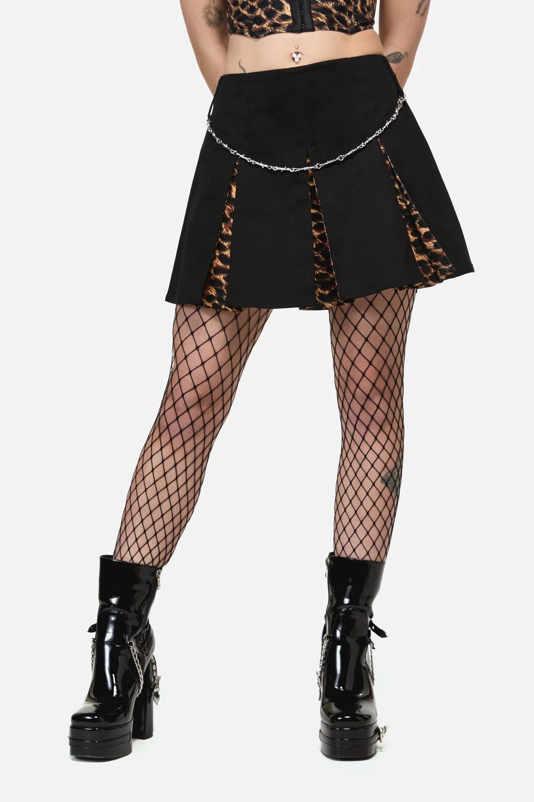Leopard Contrast Pleat Grunge Skort