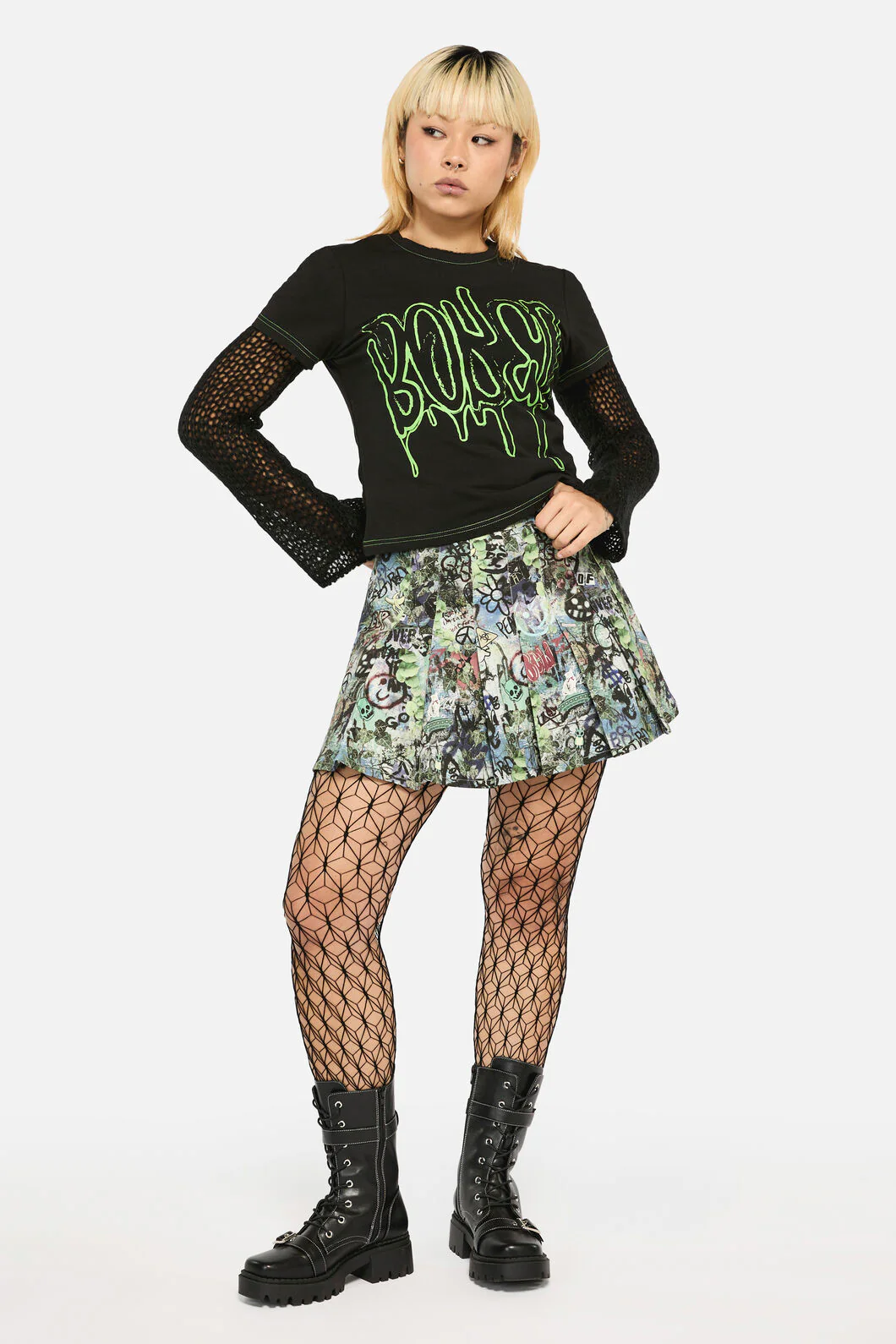 Laneway Print Pleated Skirt