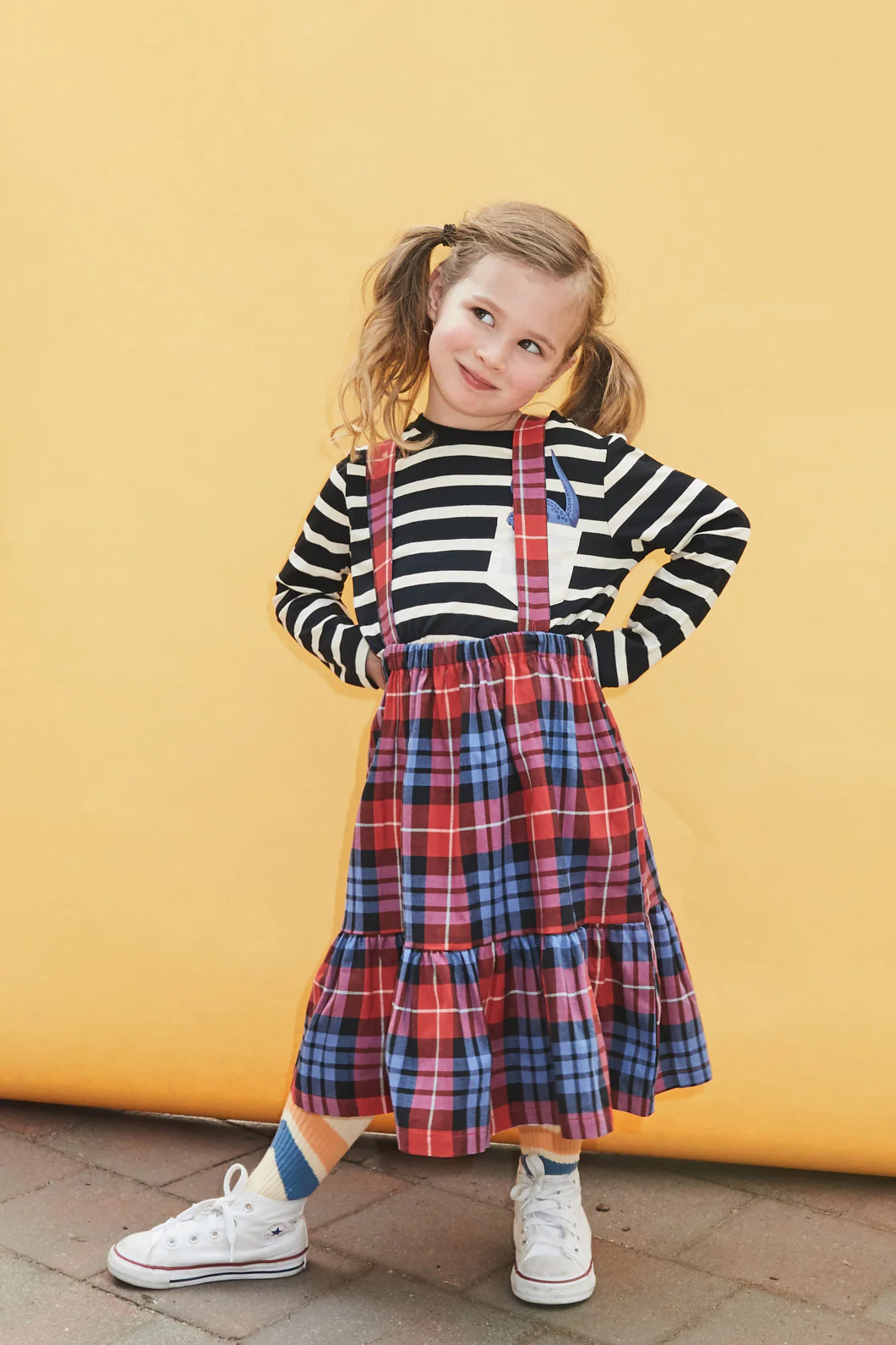 Babe Kids Check Braces Skirt