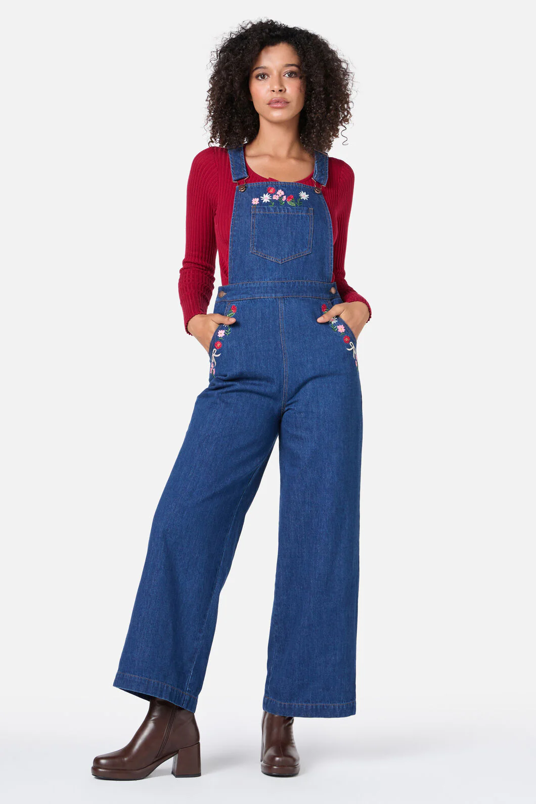 Flower Bow Embroidered Overall