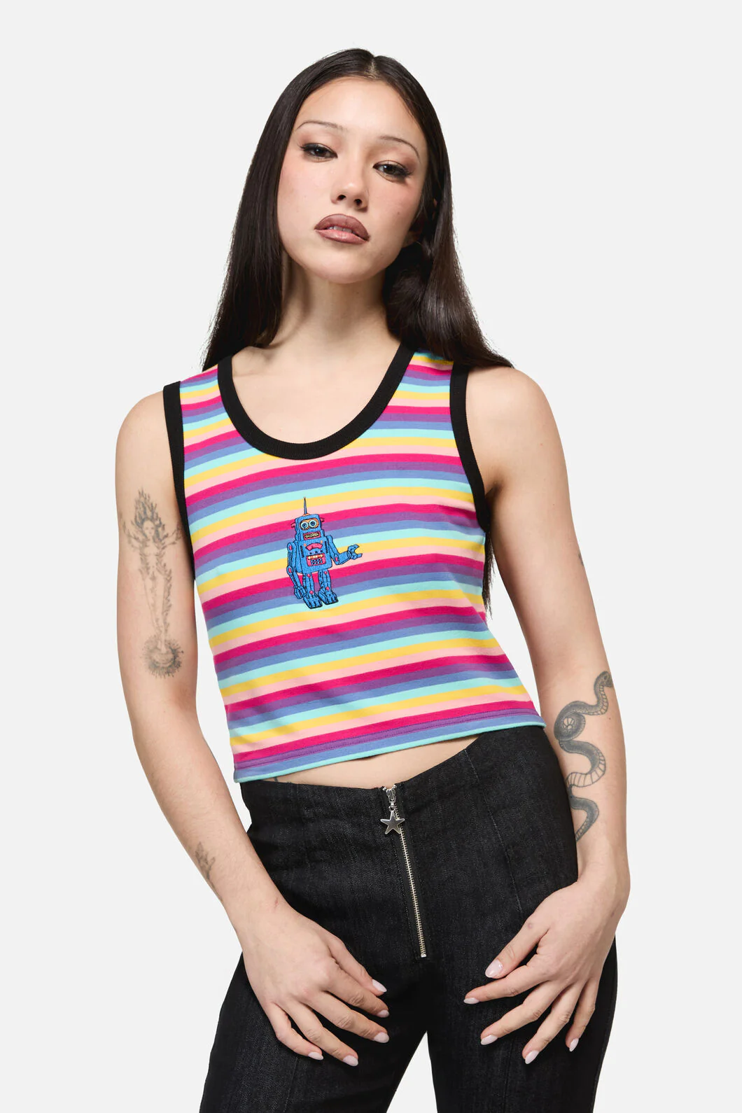 Robot Stripe Grunge Baby Tank