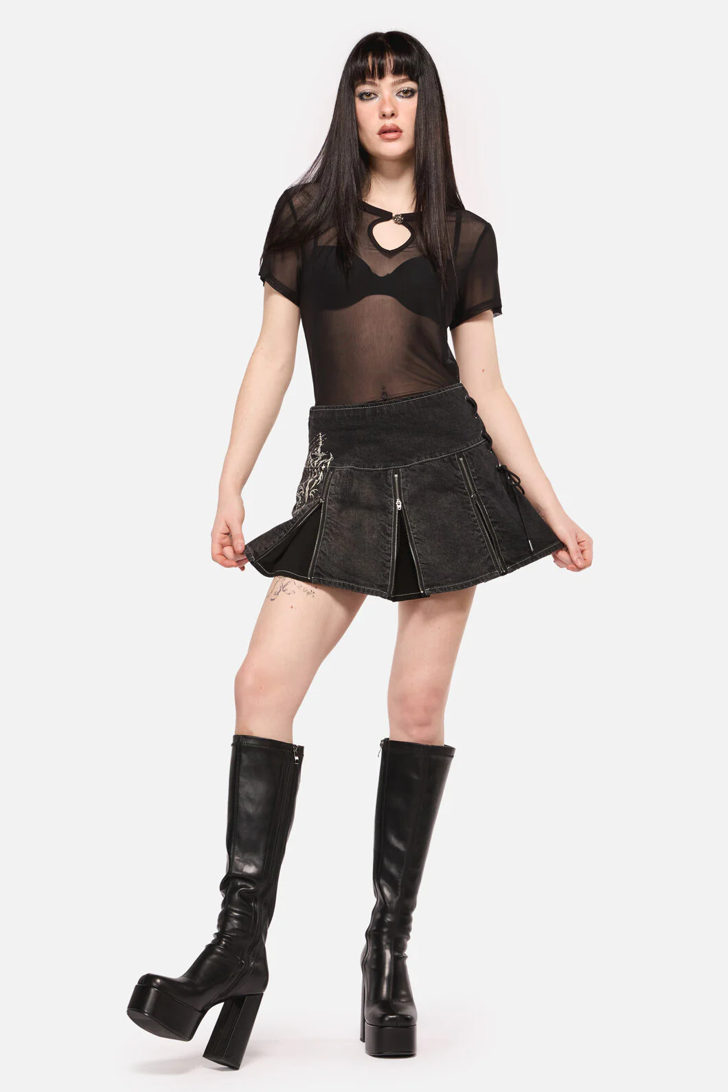 Sigil Denim Pleated Skort
