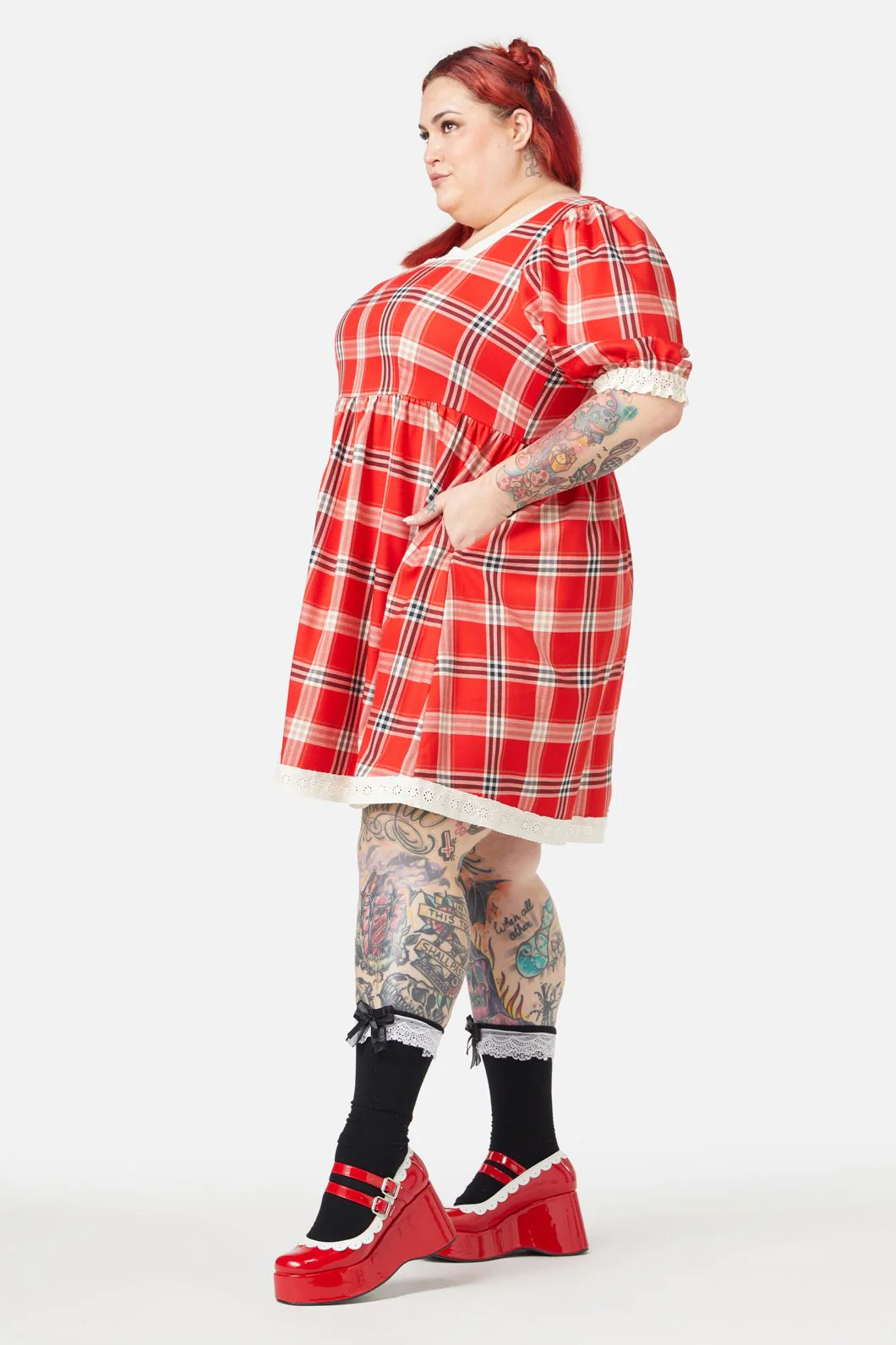 Curve Queen Of Cats Tartan Dress