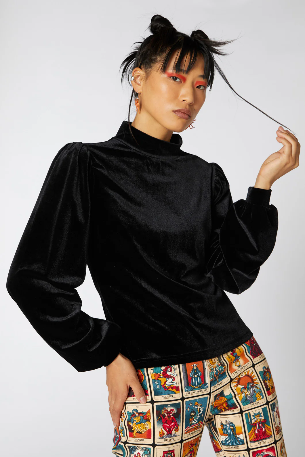 Balloon Sleeve Velour Top