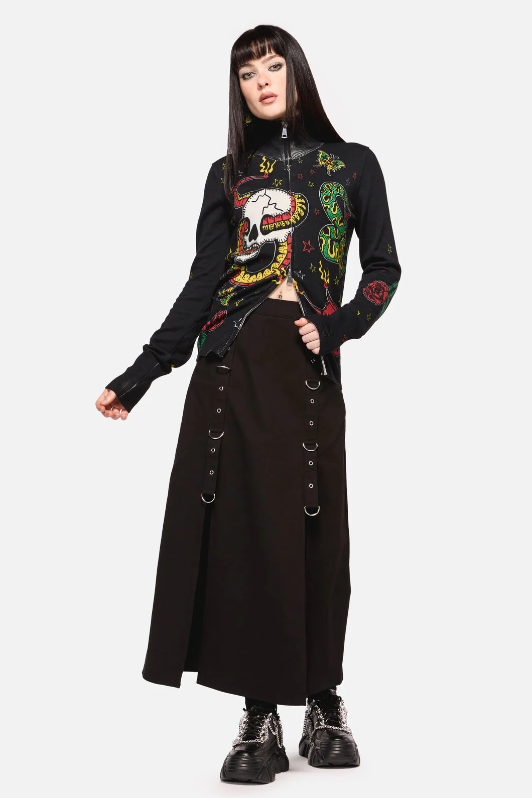 Defiant Punk Trim Midi Skirt