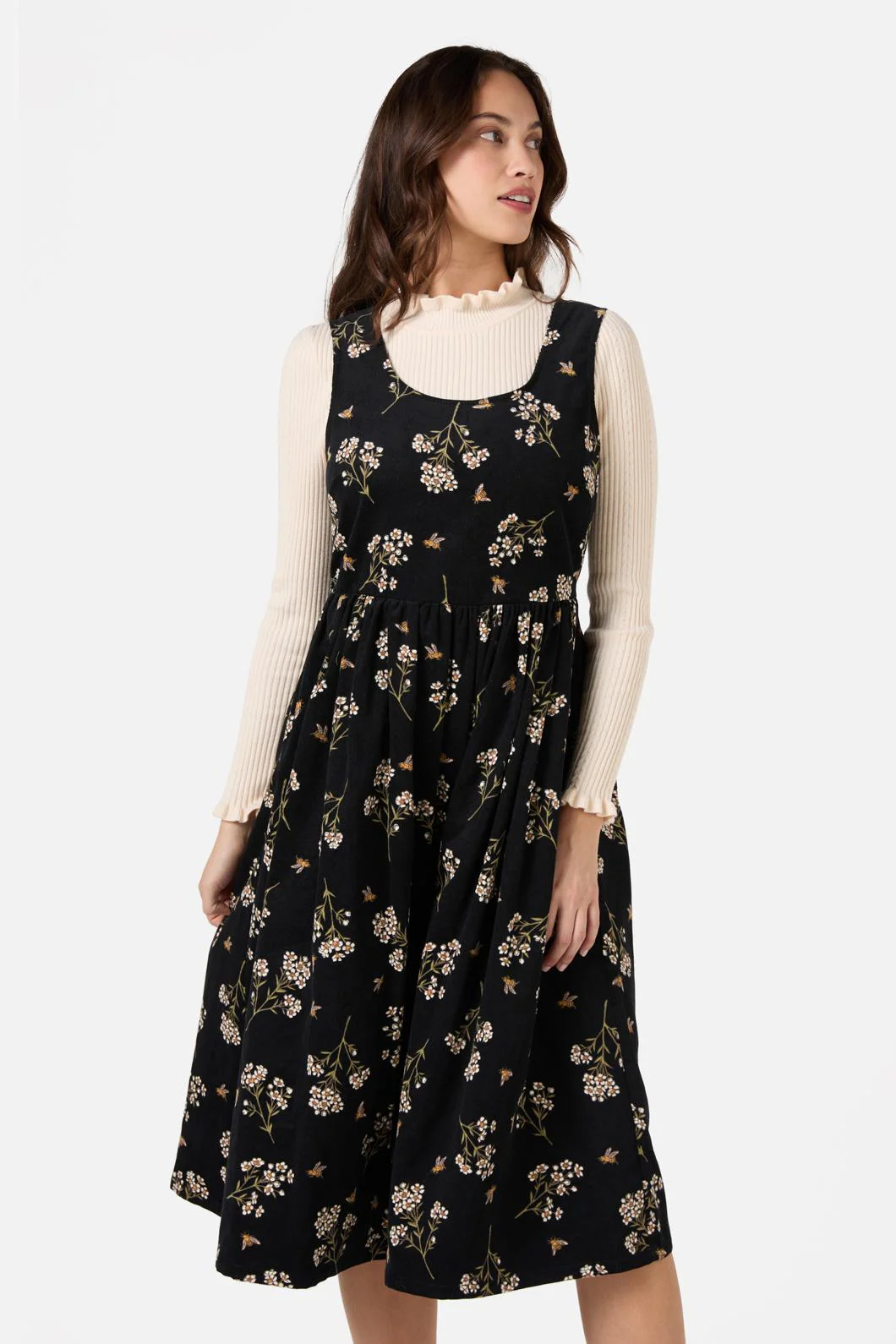 Flora Bee Cord Midi Dress