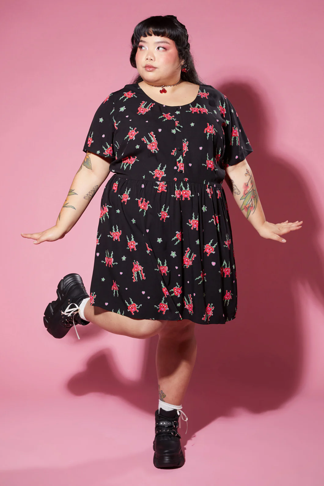 Curve Cheeky Cherries Printed Dress