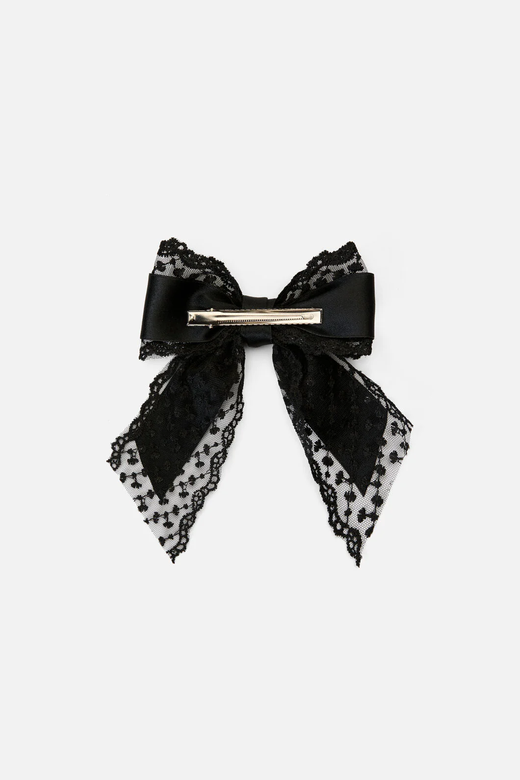 Black Lace Satin Bow Clip