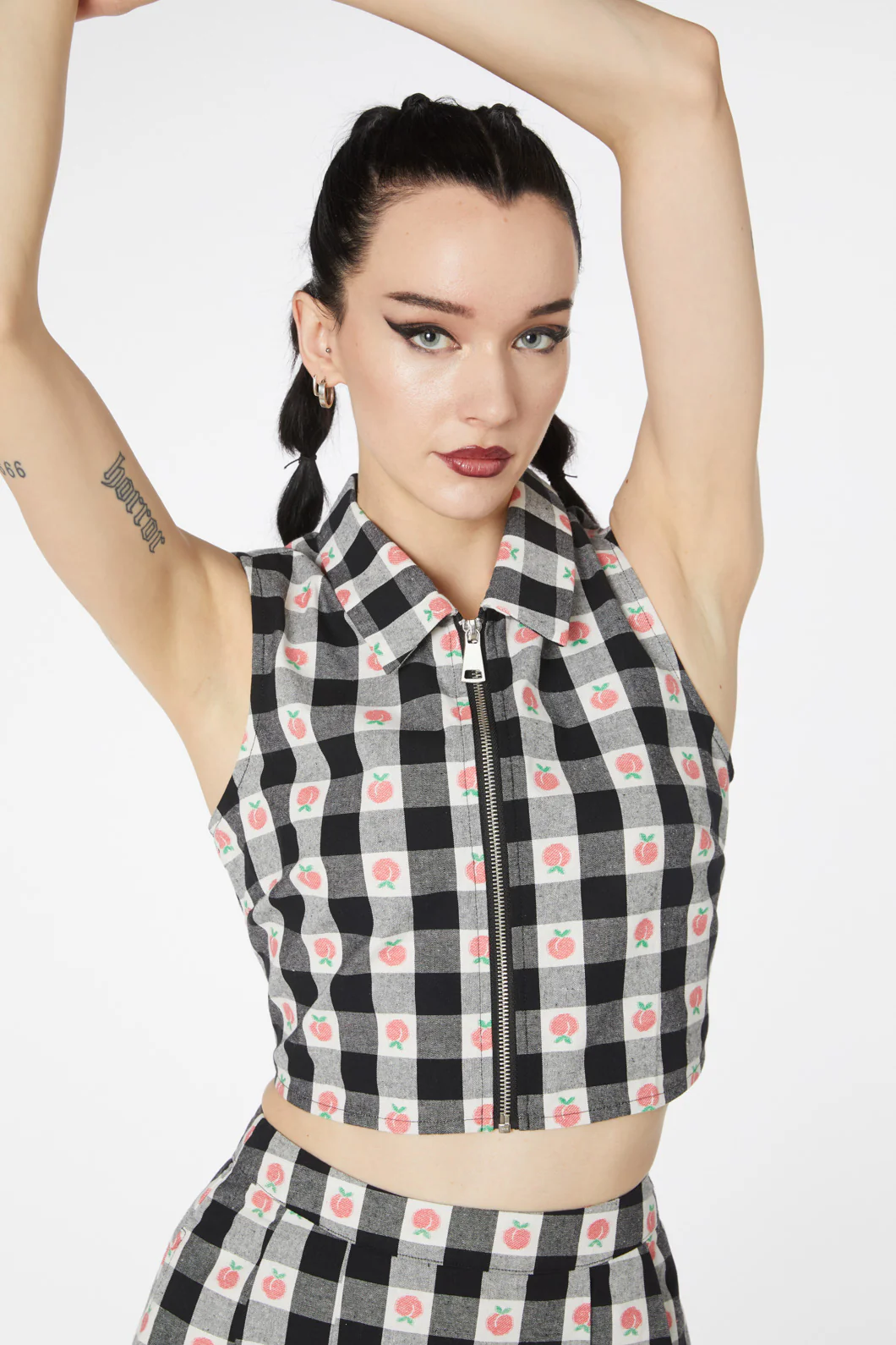 Gingham Peach Zip Up Top