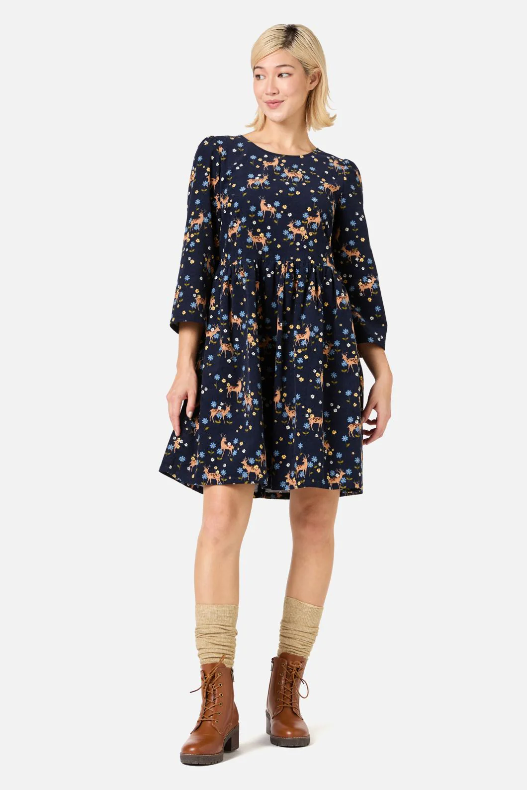 Meadow Deer Cord Sleeved Dress
