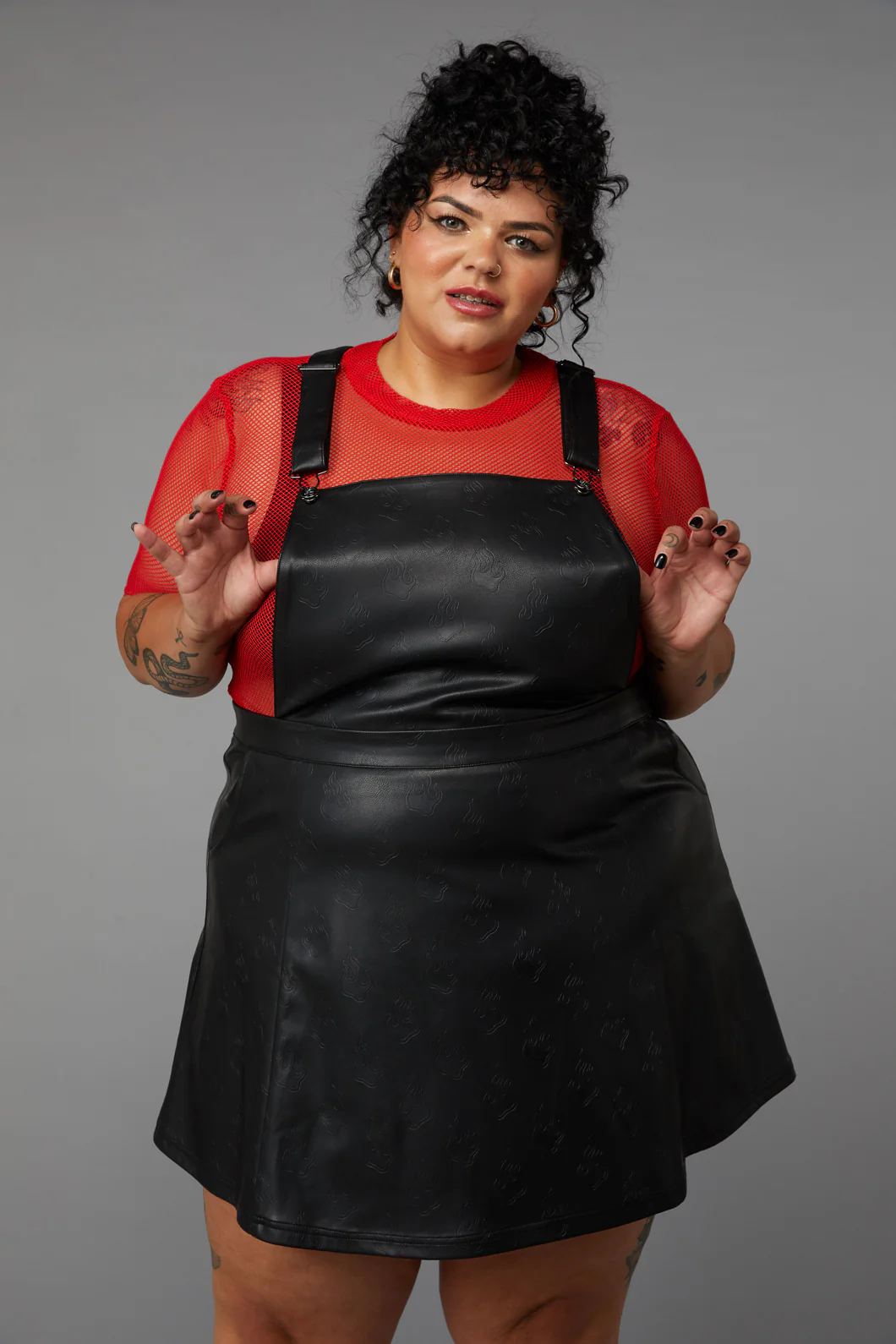 Curve Flamin Embossed Pu Pinafore