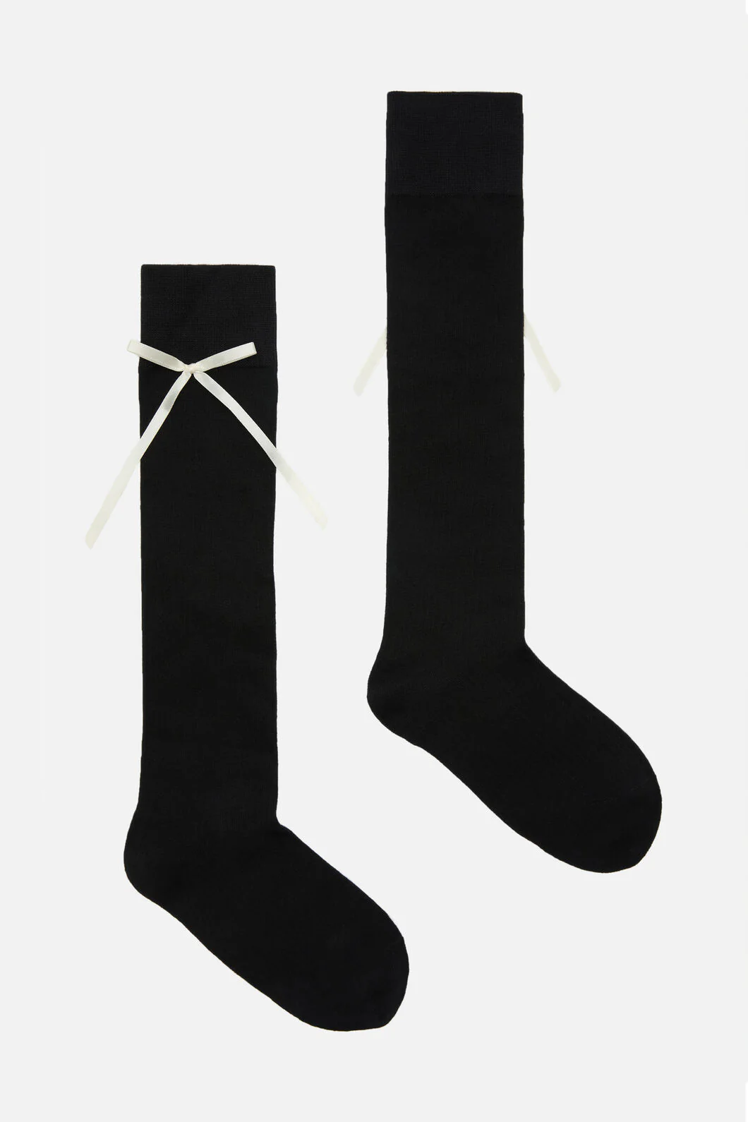 Black Knee High Rib Bow Sock