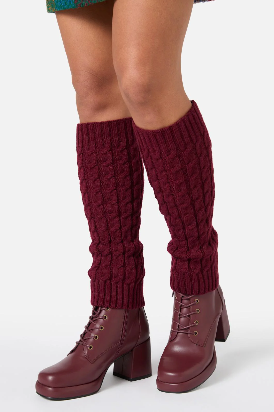 Dark Red Cable Leg Warmers