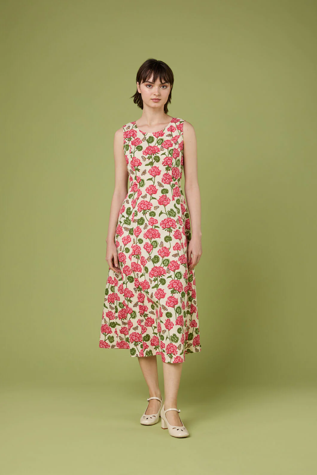 Geranium Flower Midi Dress