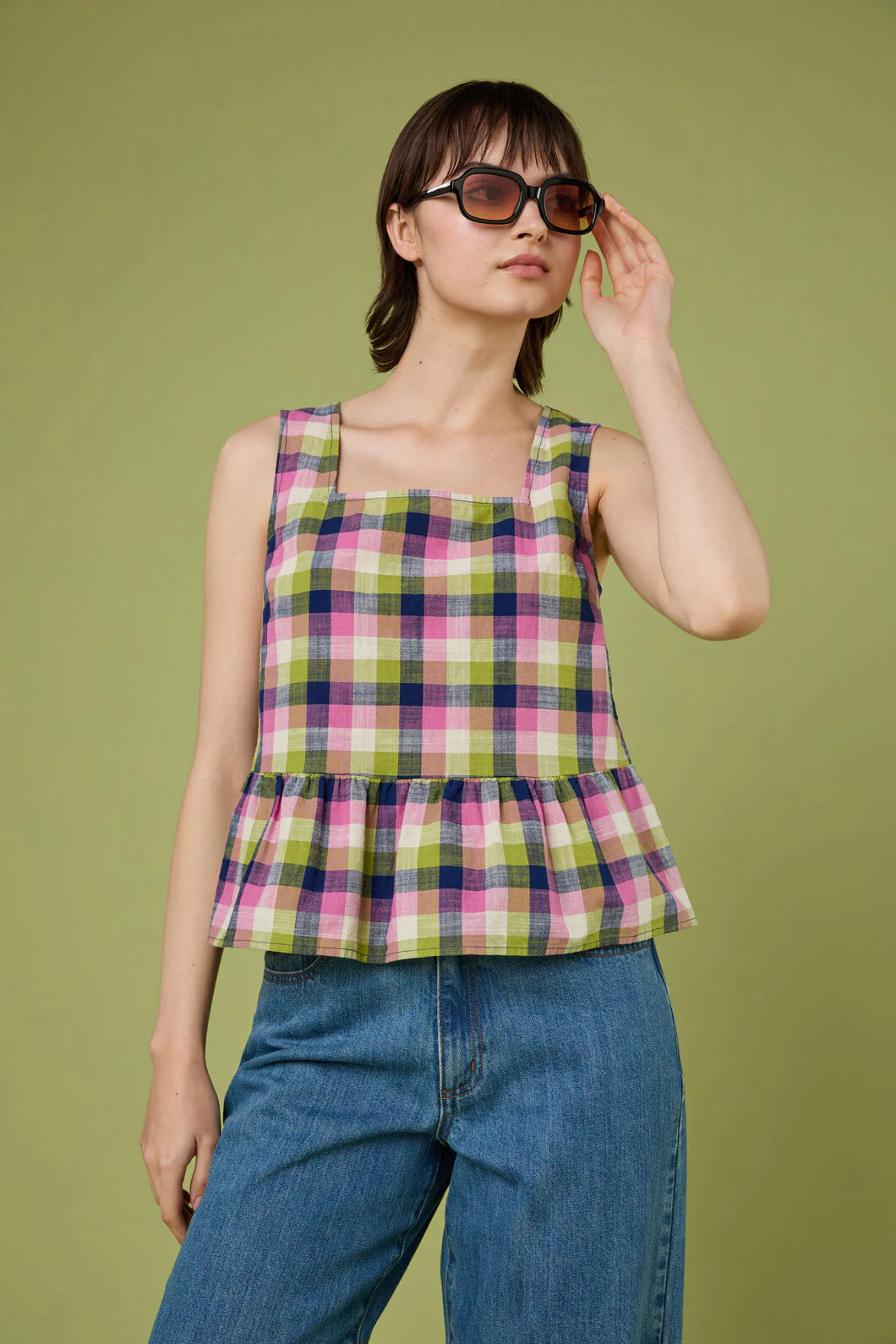 Cassie Check Peplum Top